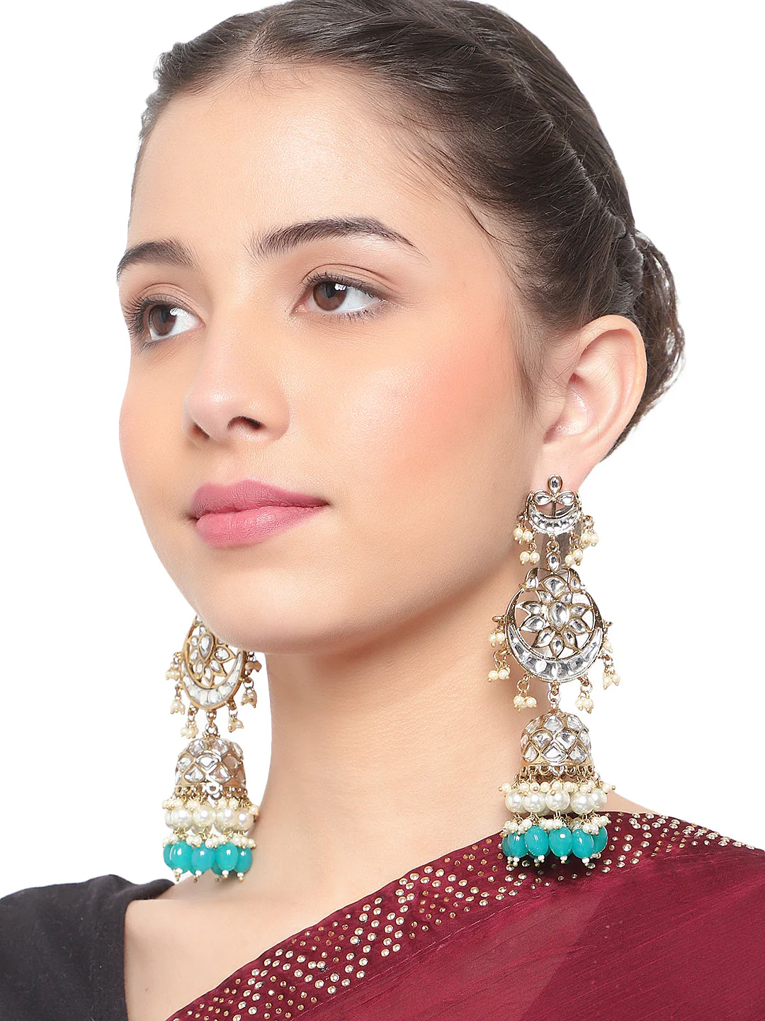 Bridal Jhumki Earring with kundan work by Leshya - Image 2