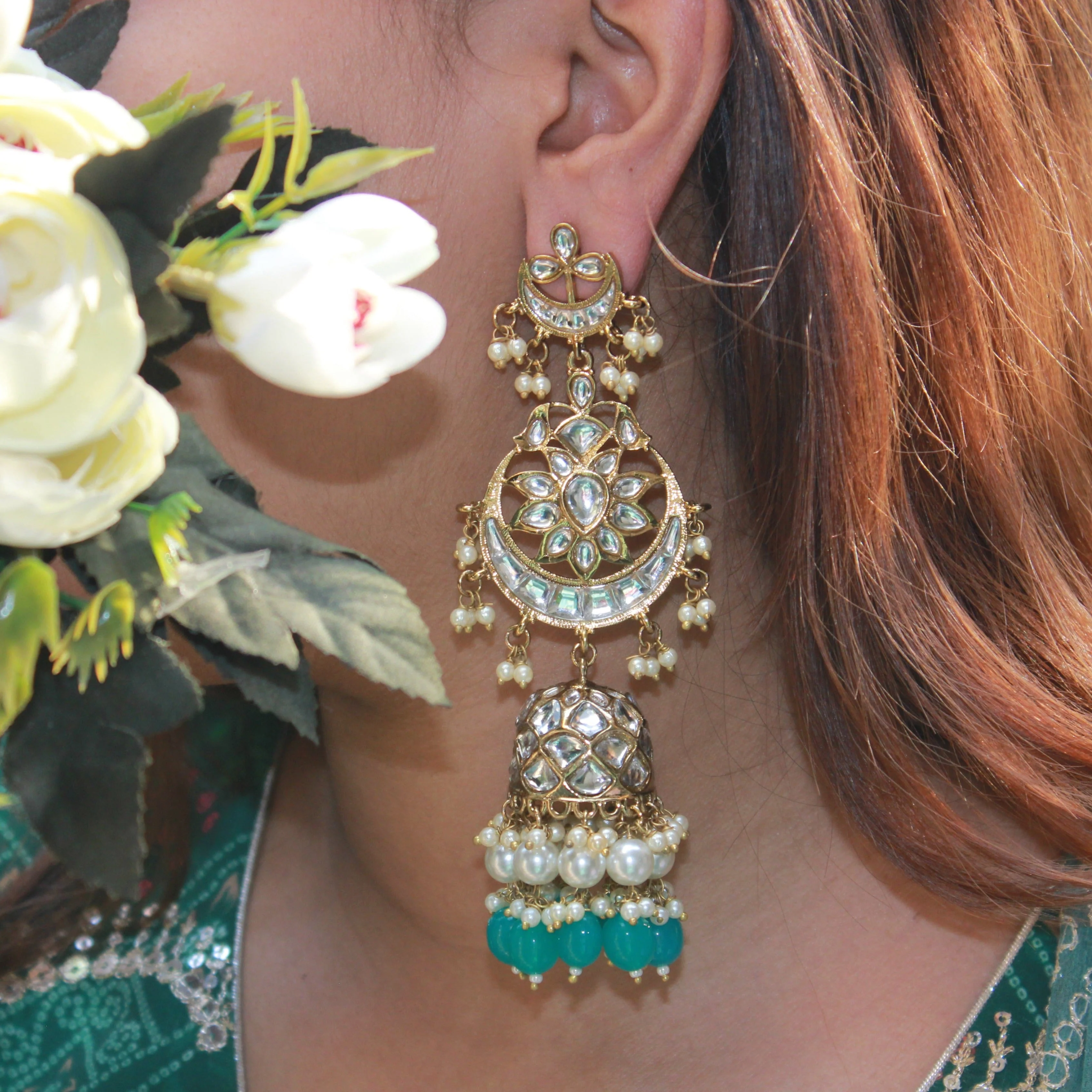 Bridal Jhumki Earring with kundan work by Leshya - Image 3