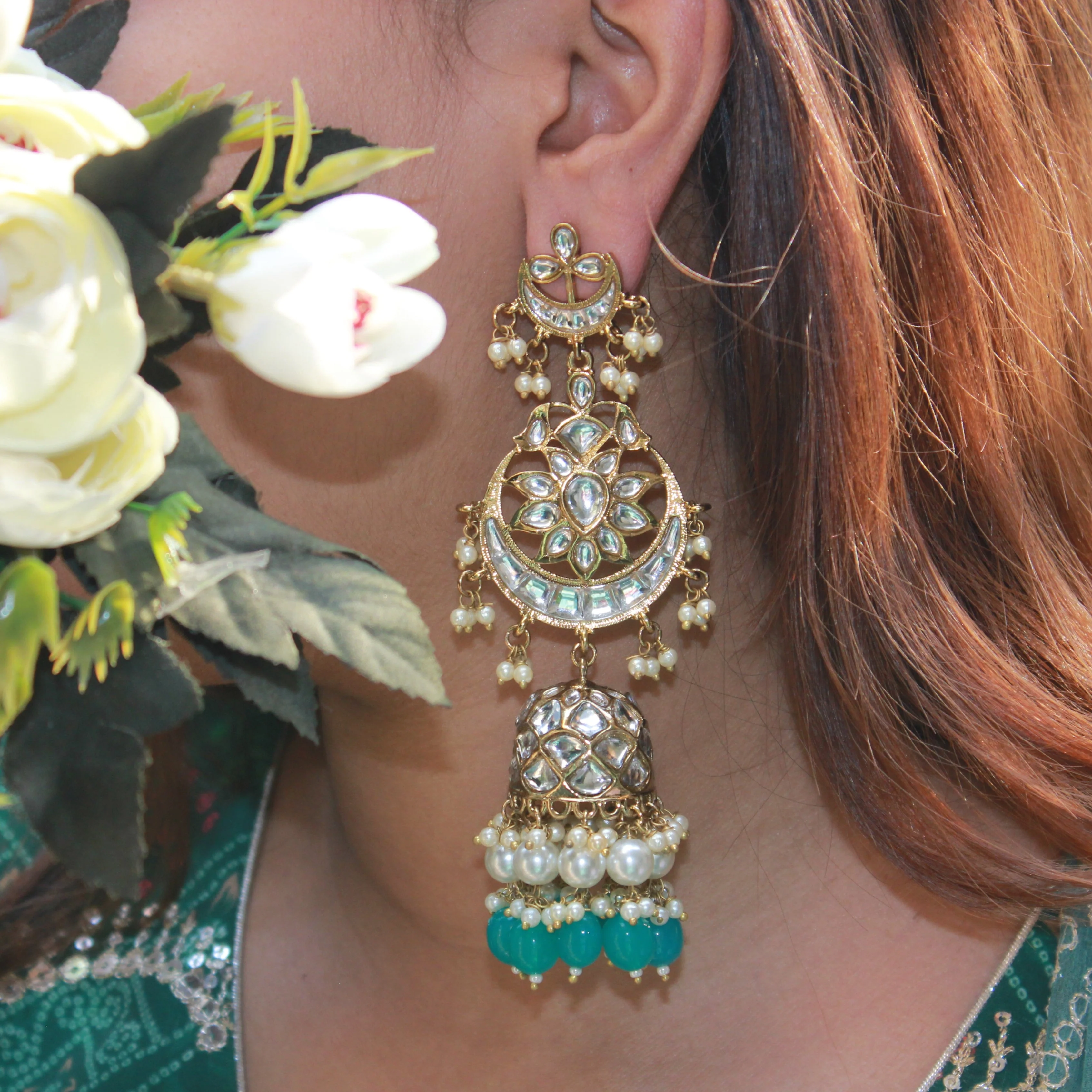 Bridal Jhumki Earring with kundan work by Leshya - Image 4