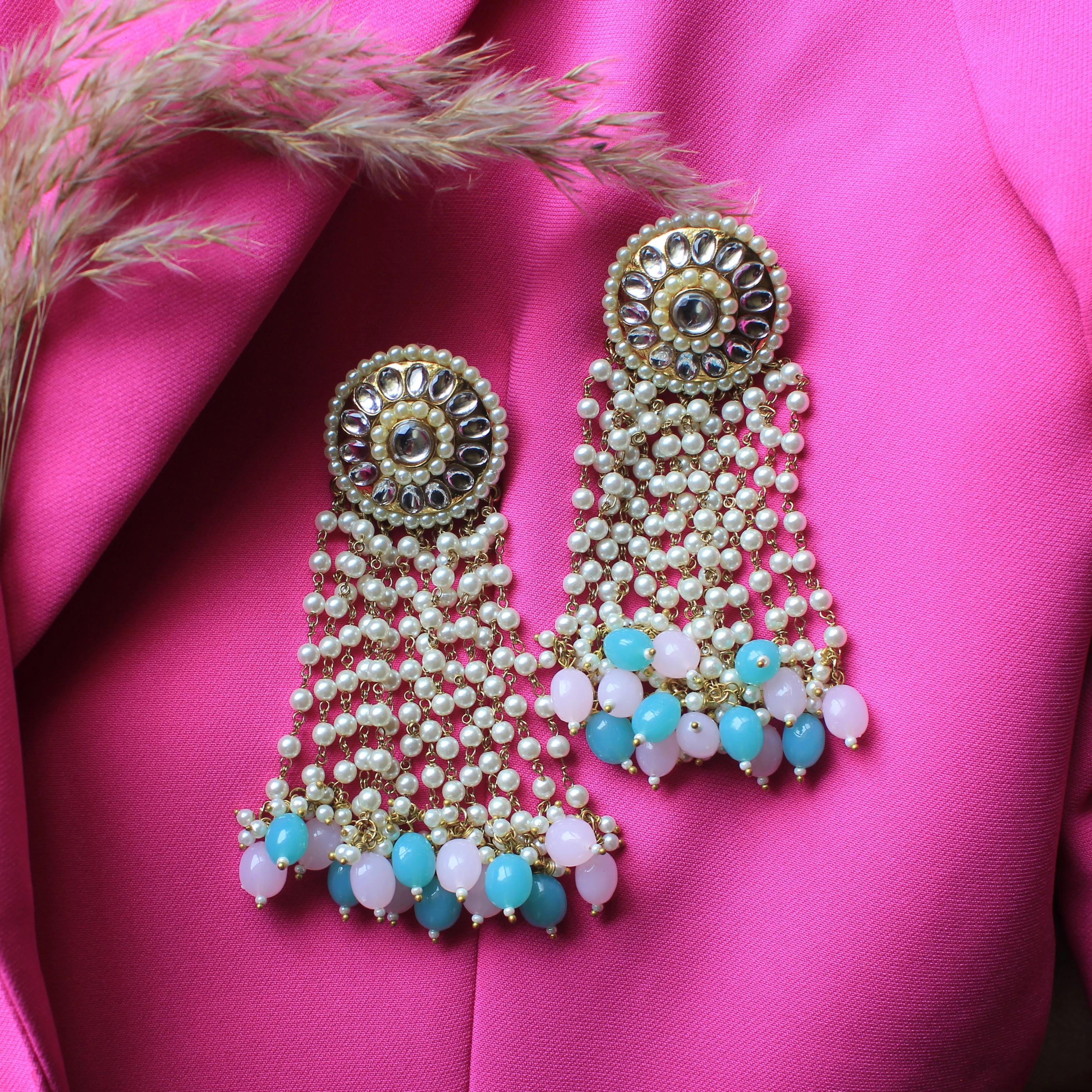 Bridal Kundan Jhumki Earring with hanging beads by Leshya - Image 5