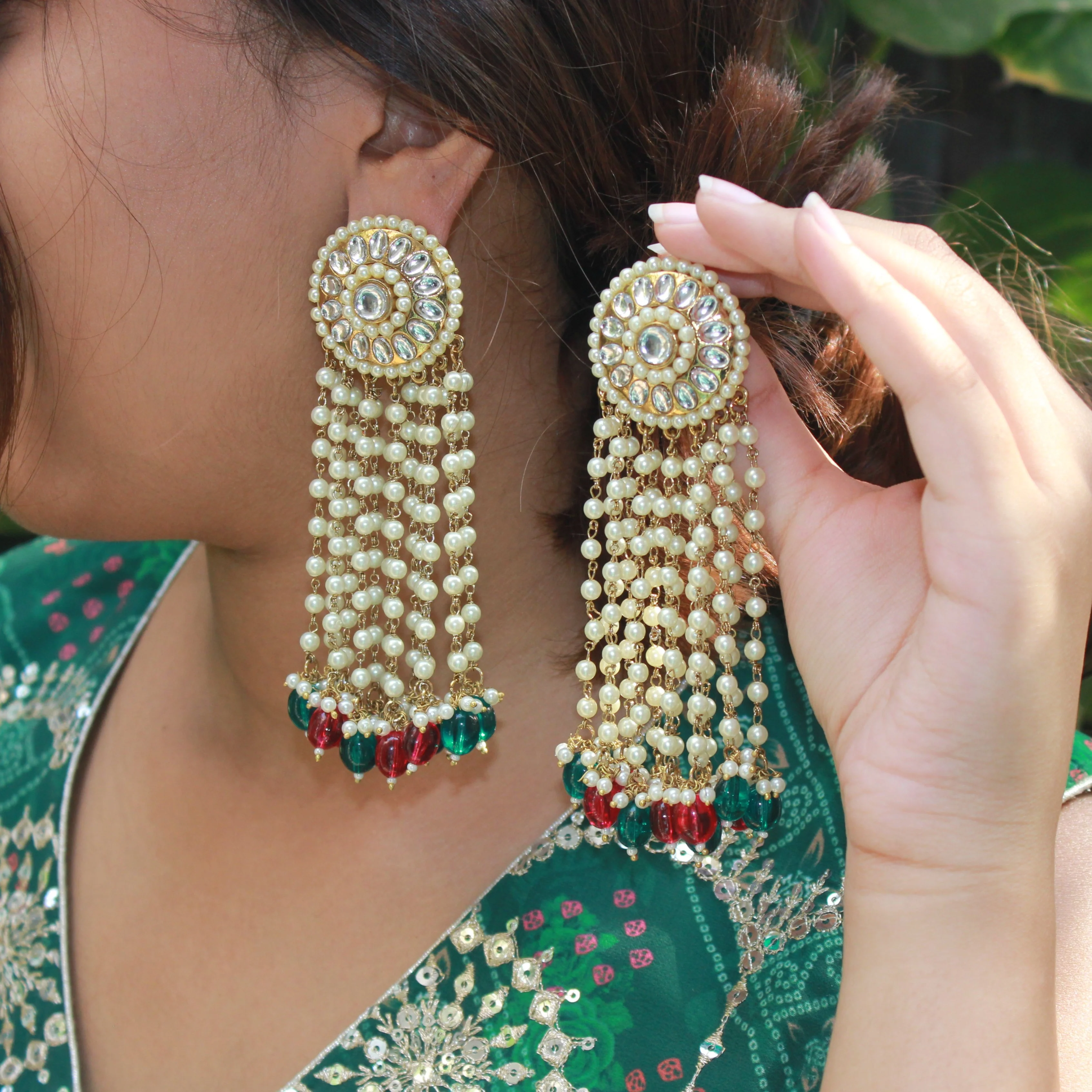 Bridal Kundan Jhumki Earring with hanging beads by Leshya - Image 6
