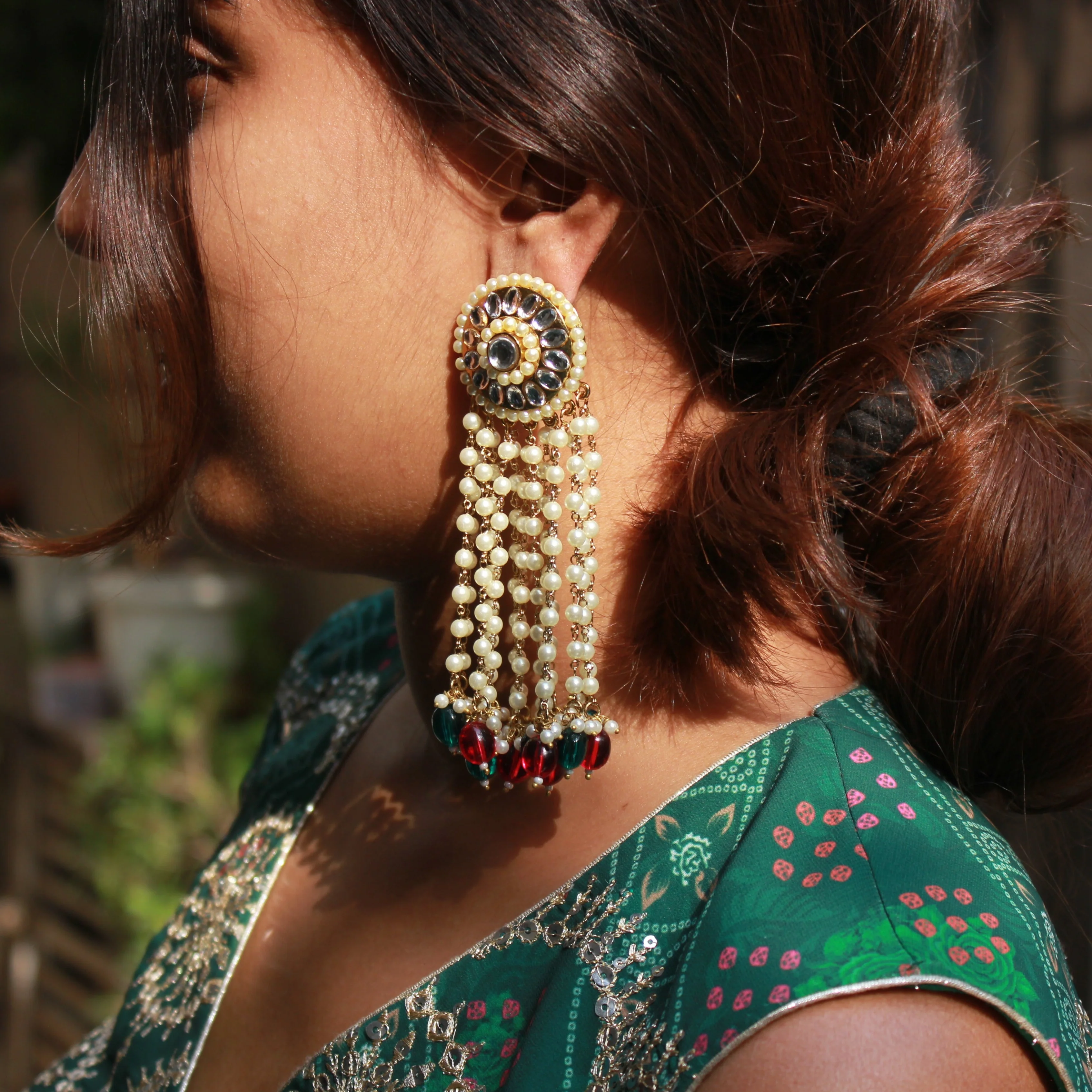 Bridal Kundan Jhumki Earring with hanging beads by Leshya - Image 7