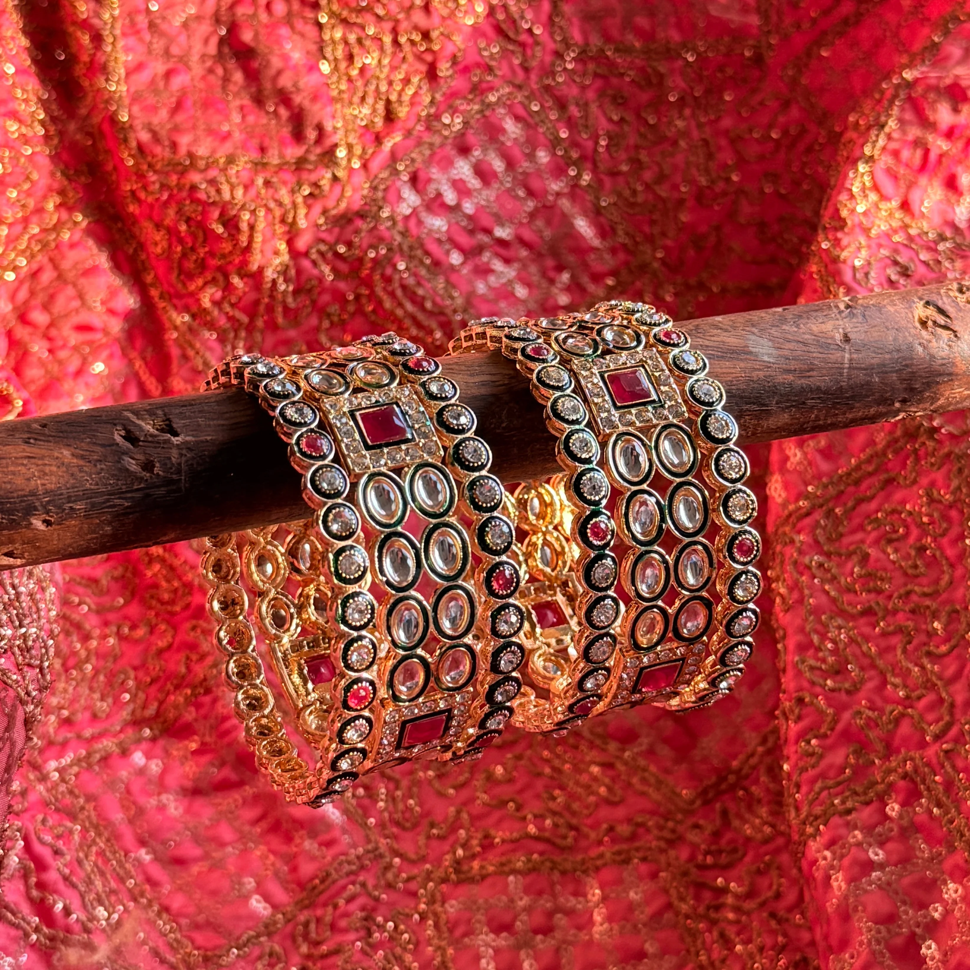 Bridal Kundan Stone Bangle set for two Hands - Image 2