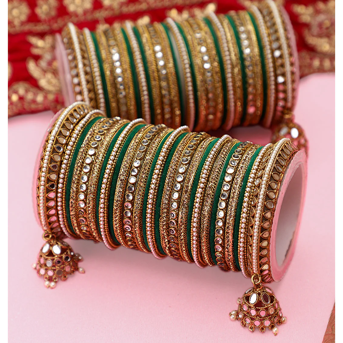 Bridal Mirror Bangle Set with Jhumki by Leshya - Image 3