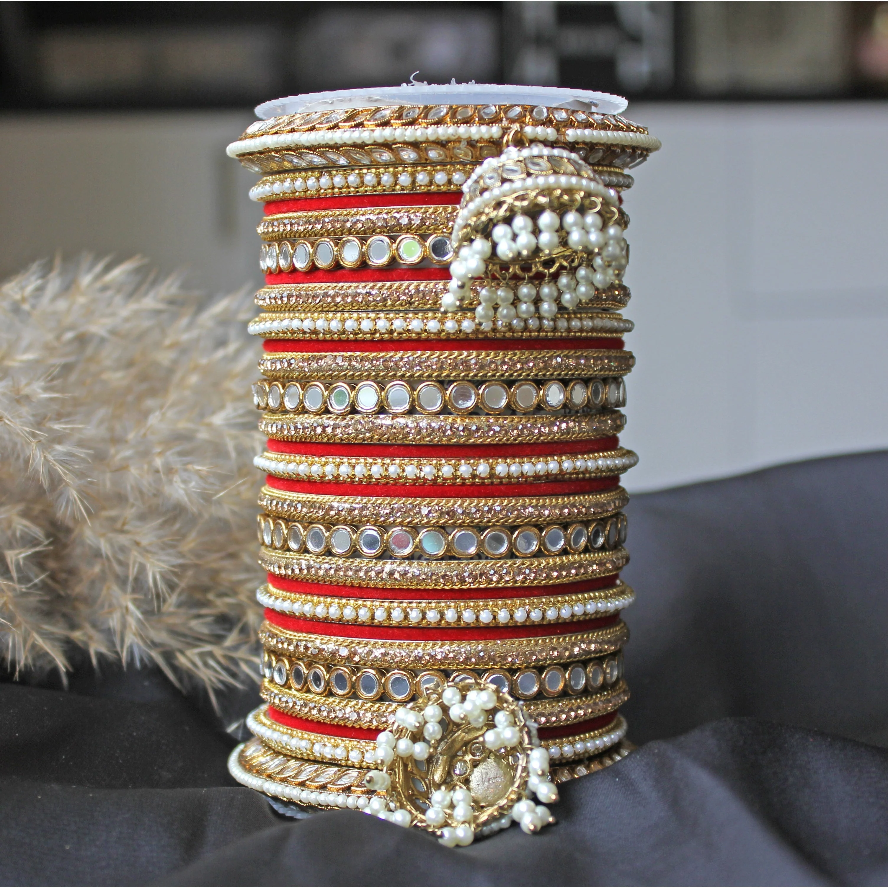 Bridal Mirror Bangle Set with Jhumki by Leshya - Image 5