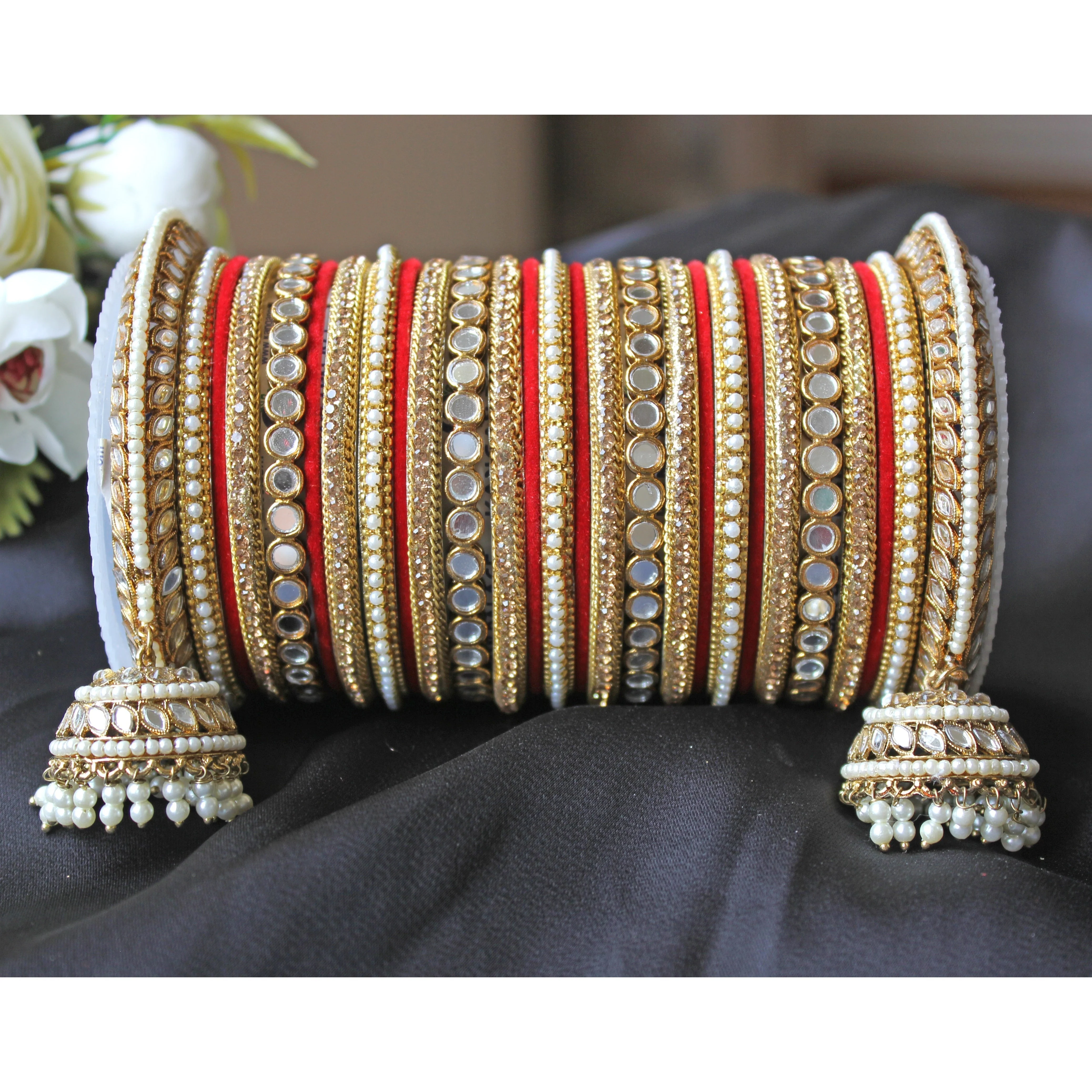 Bridal Mirror Bangle Set with Jhumki by Leshya - Image 3