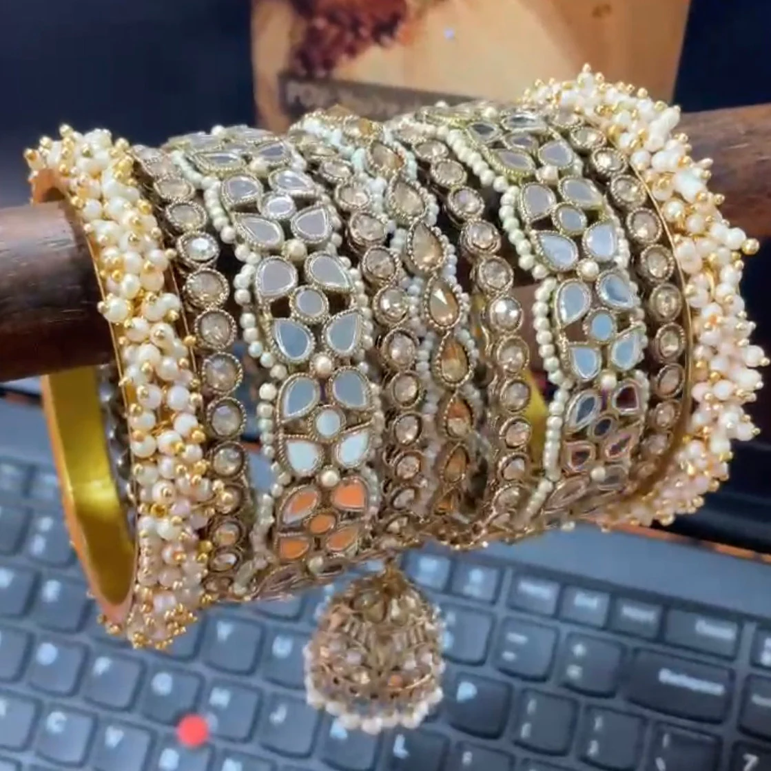 Bridal Mirror Bangle Set with Jhumki by Leshya - Image 2