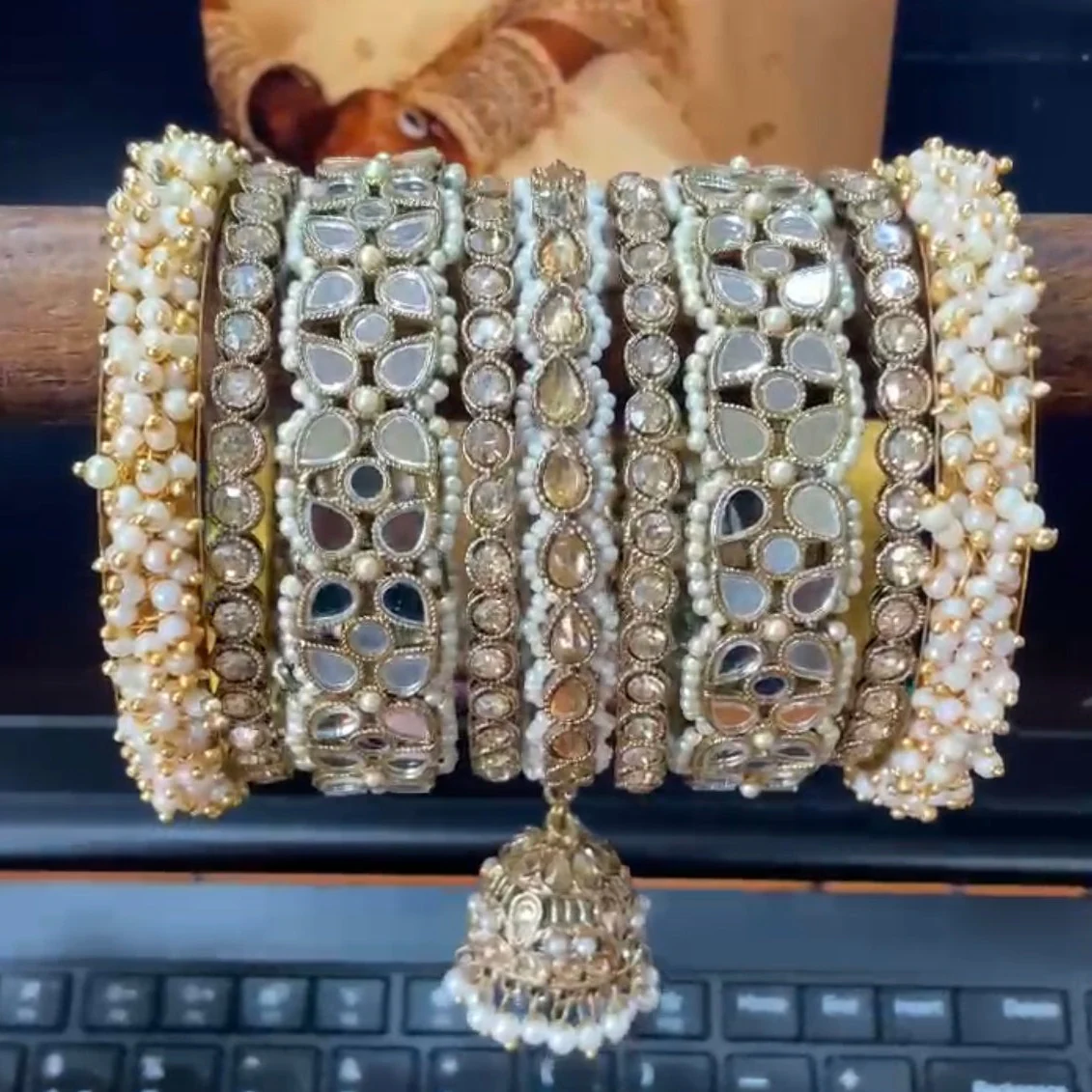 Bridal Mirror Bangle Set with Jhumki by Leshya - Image 3