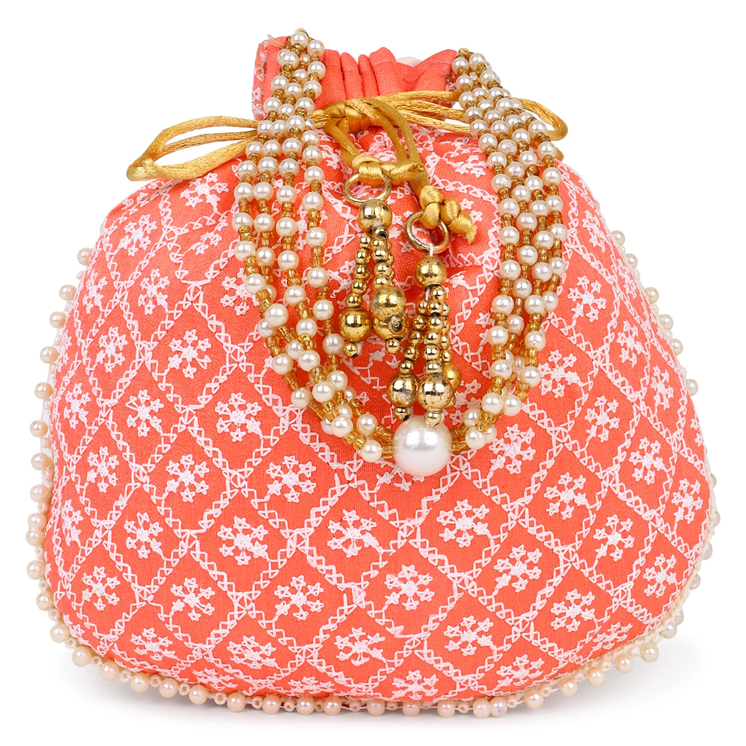 Embroided Potli with Running Beaded Pattern - Image 10