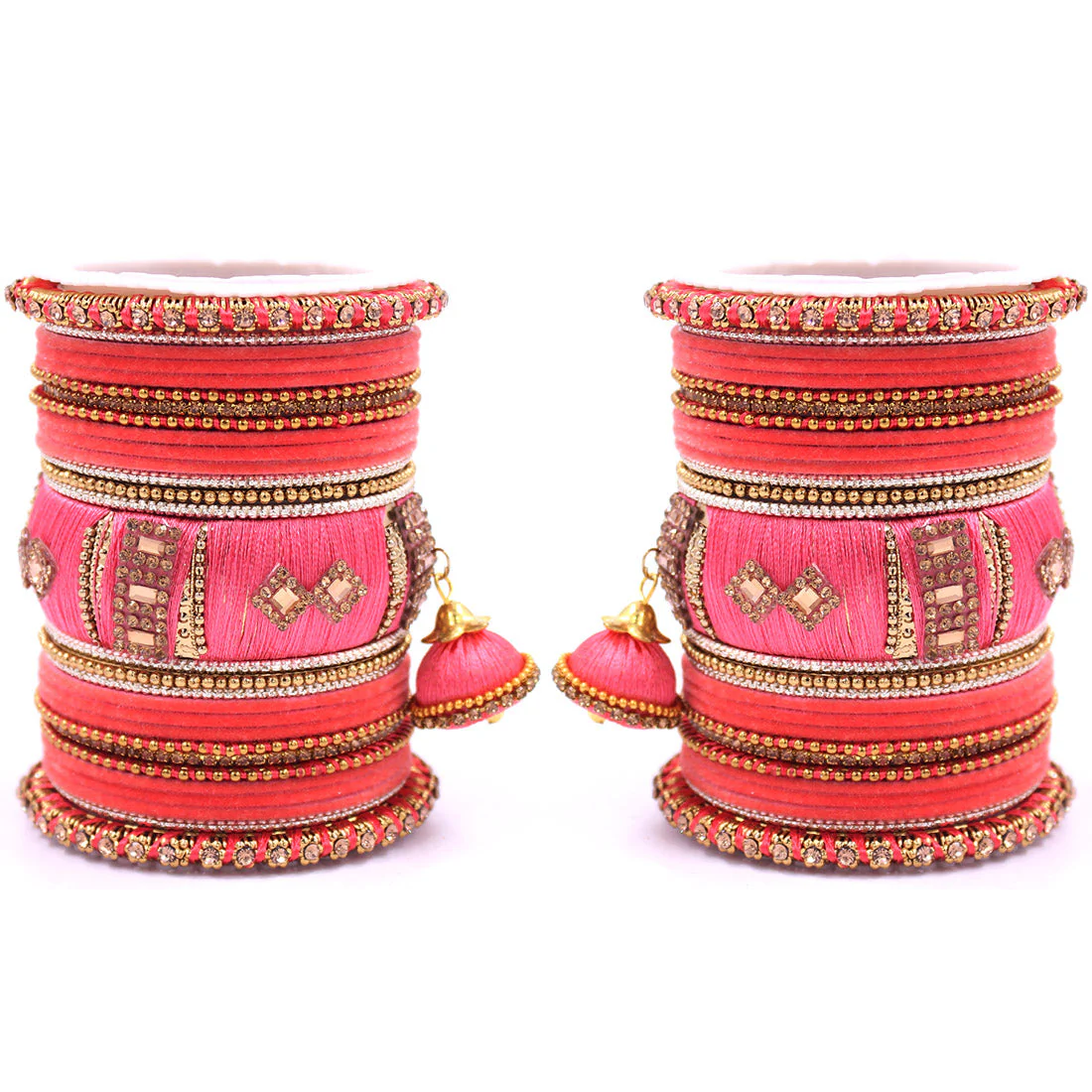 Bridal Set of 2 Silk Thread Bangle Set With Jhumki - Image 2