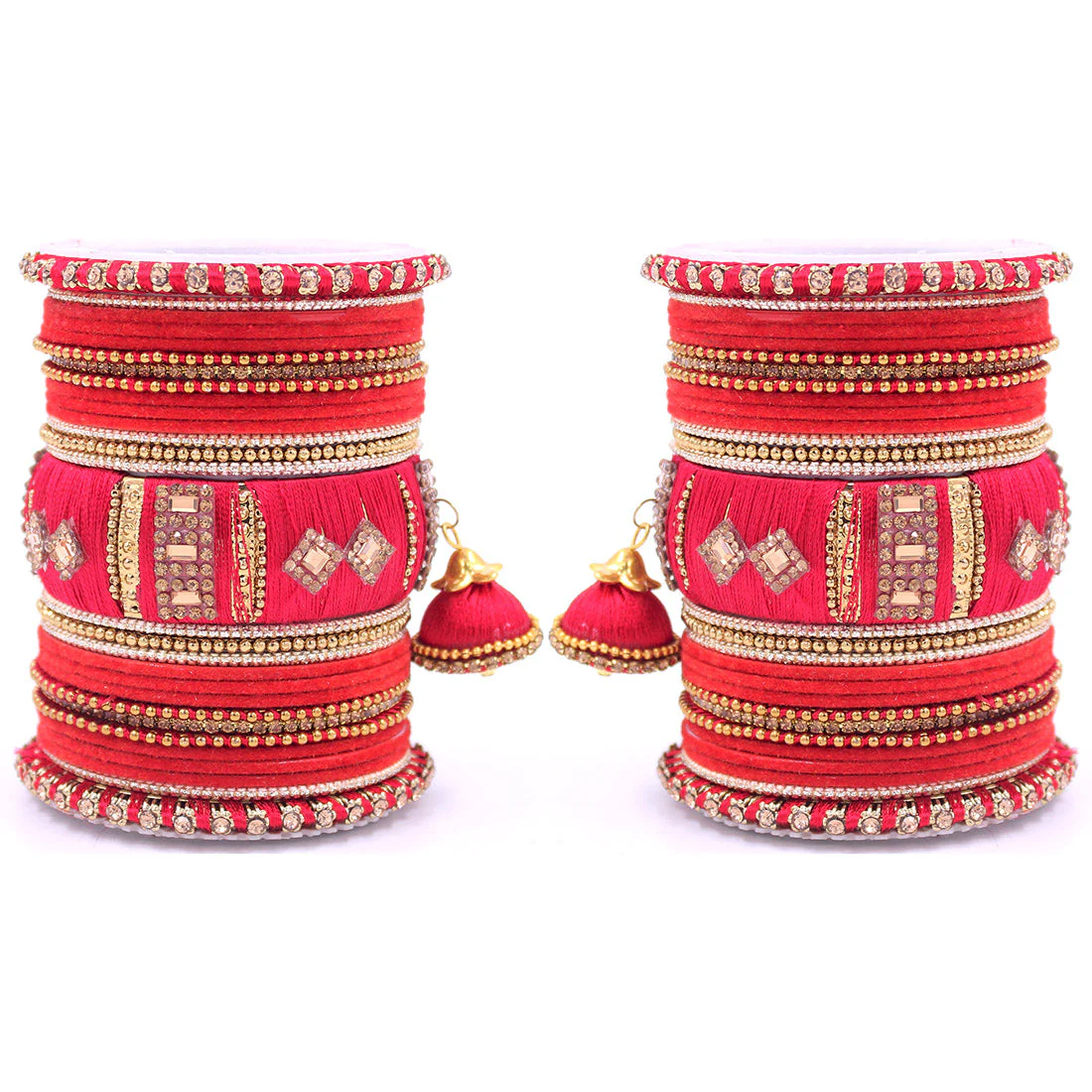 Bridal Set of 2 Silk Thread Bangle Set With Jhumki - Image 3