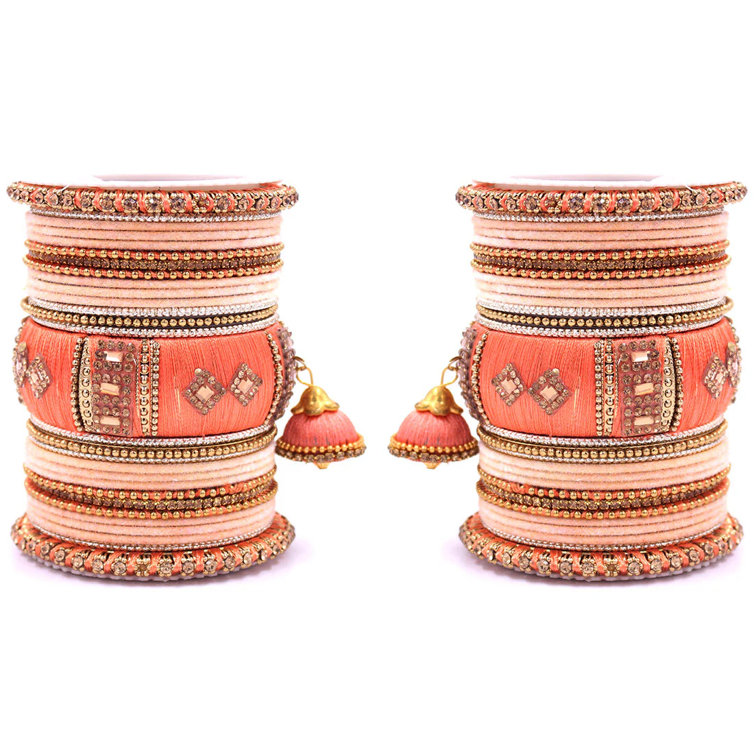 Bridal Set of 2 Silk Thread Bangle Set With Jhumki - Image 4