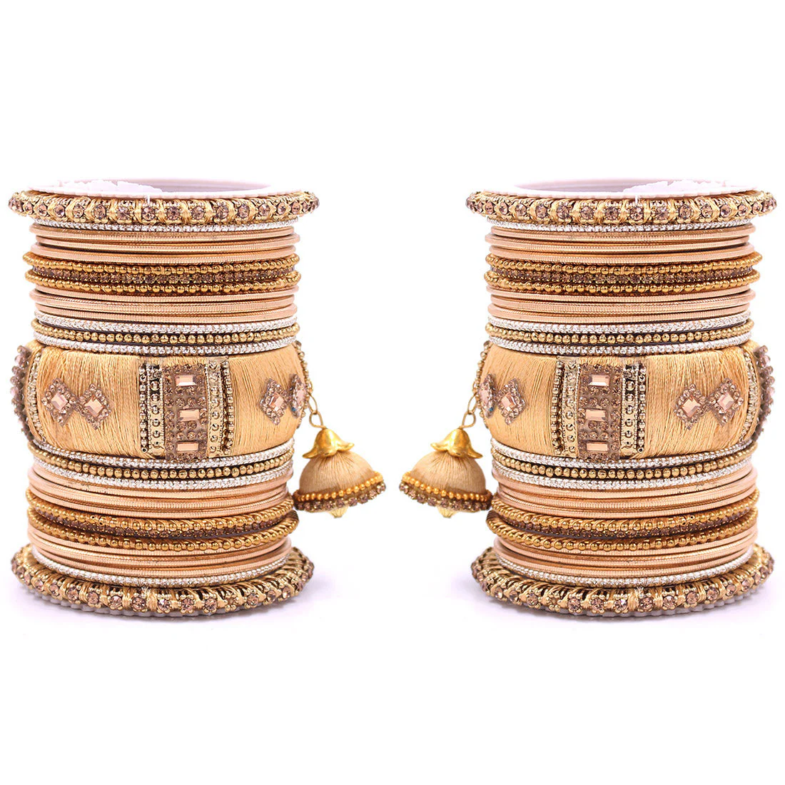 Bridal Set of 2 Silk Thread Bangle Set With Jhumki - Image 5