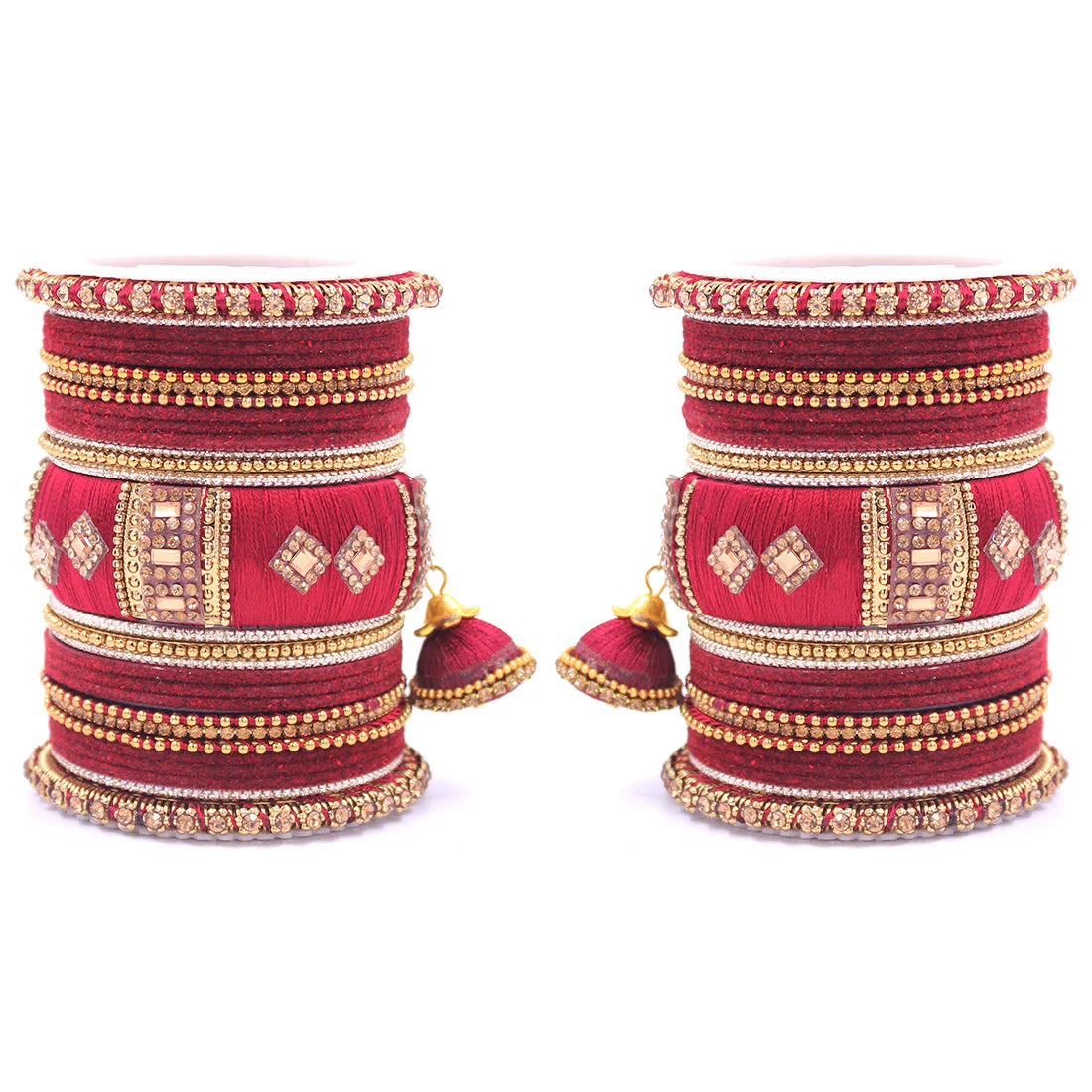 Bridal Set of 2 Silk Thread Bangle Set With Jhumki - Image 6