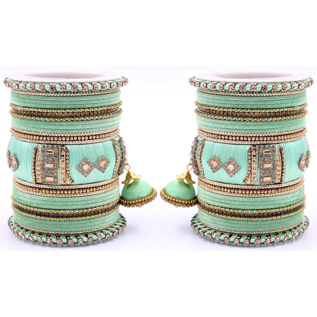 Bridal Set of 2 Silk Thread Bangle Set With Jhumki - Image 7
