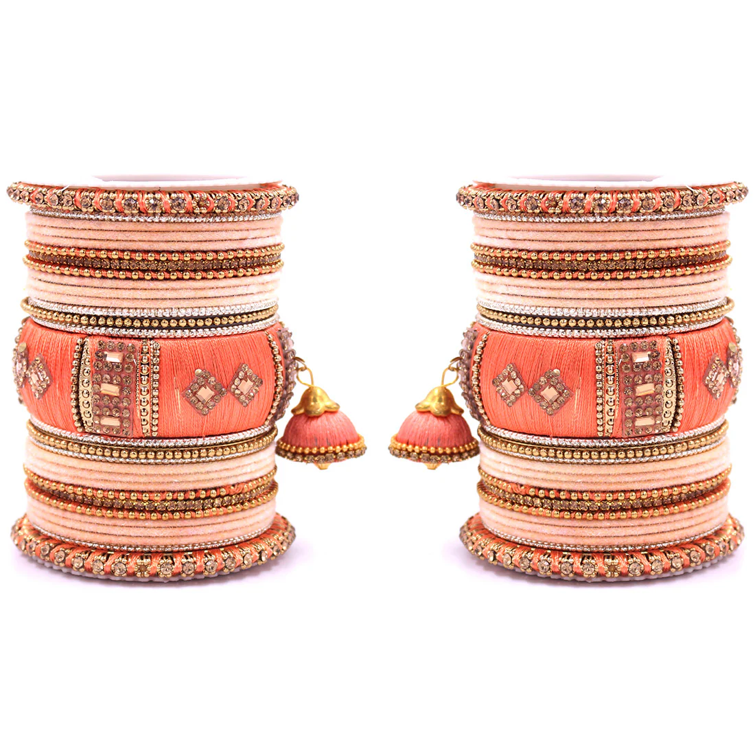 Bridal Set of 2 Silk Thread Bangle Set With Jhumki - Image 3
