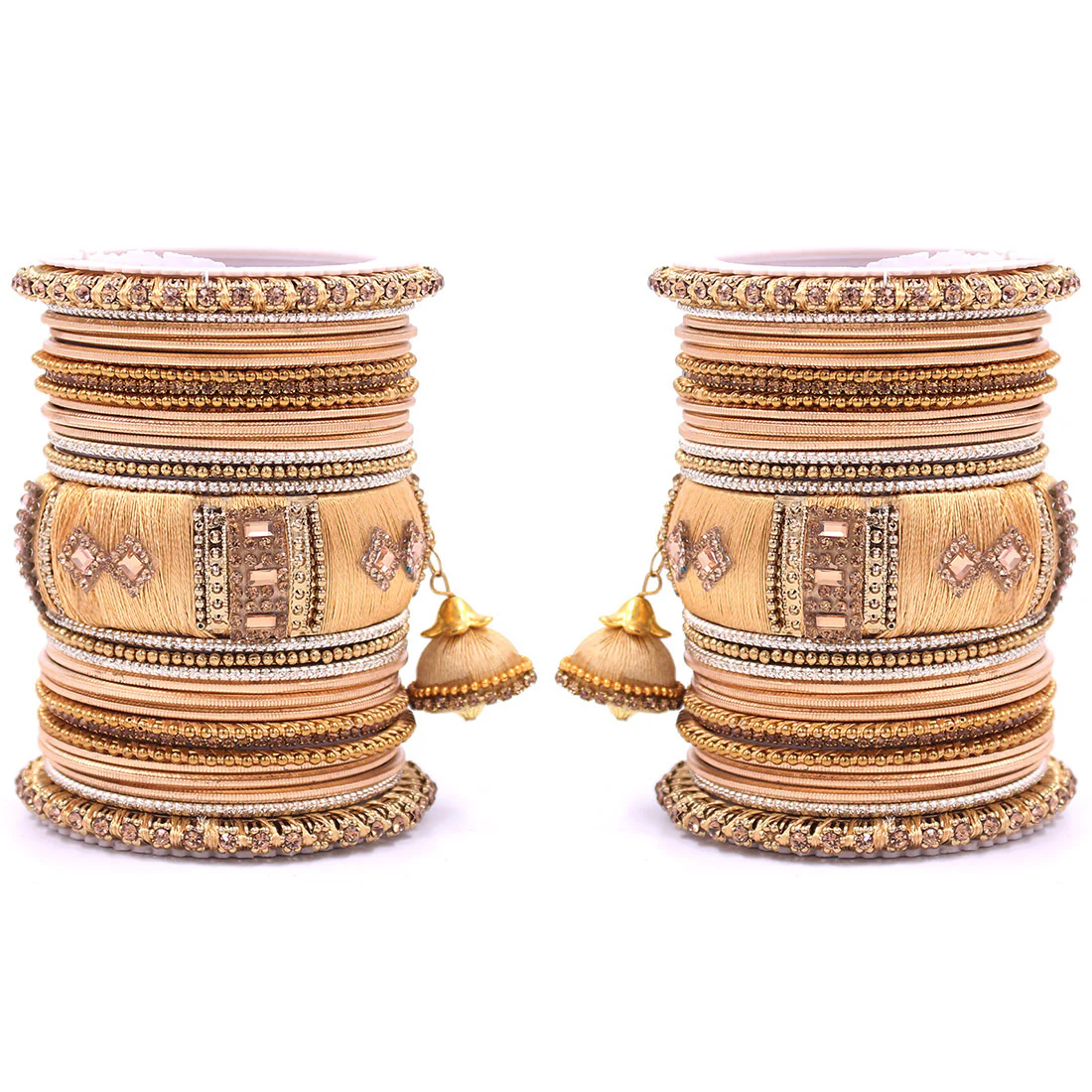 Bridal Set of 2 Silk Thread Bangle Set With Jhumki - Image 4