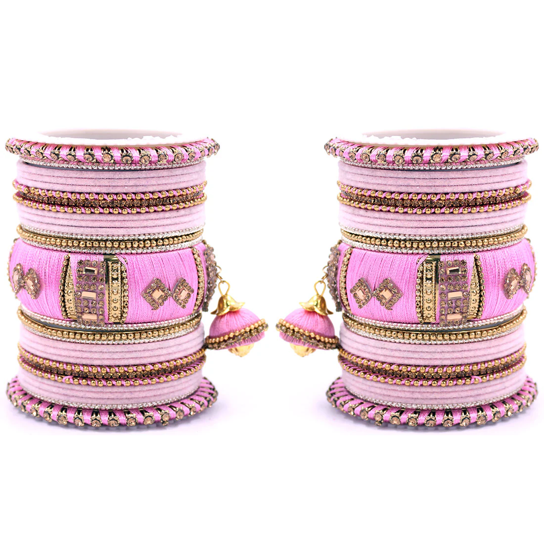 Bridal Set of 2 Silk Thread Bangle Set With Jhumki - Image 5