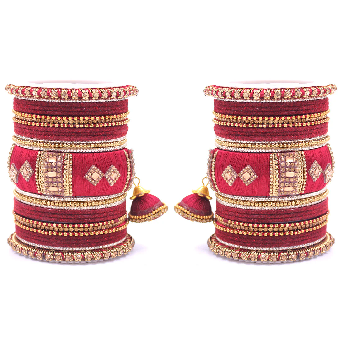 Bridal Set of 2 Silk Thread Bangle Set With Jhumki - Image 6