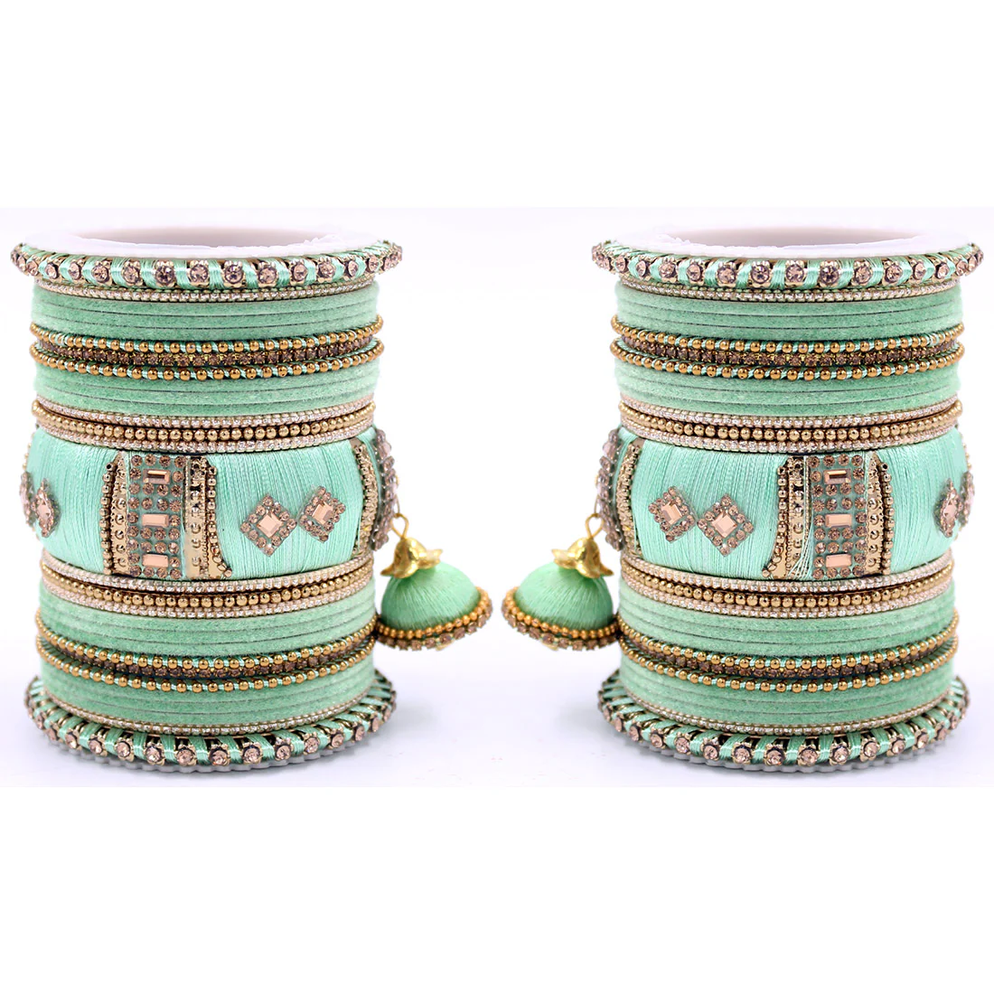 Bridal Set of 2 Silk Thread Bangle Set With Jhumki - Image 7