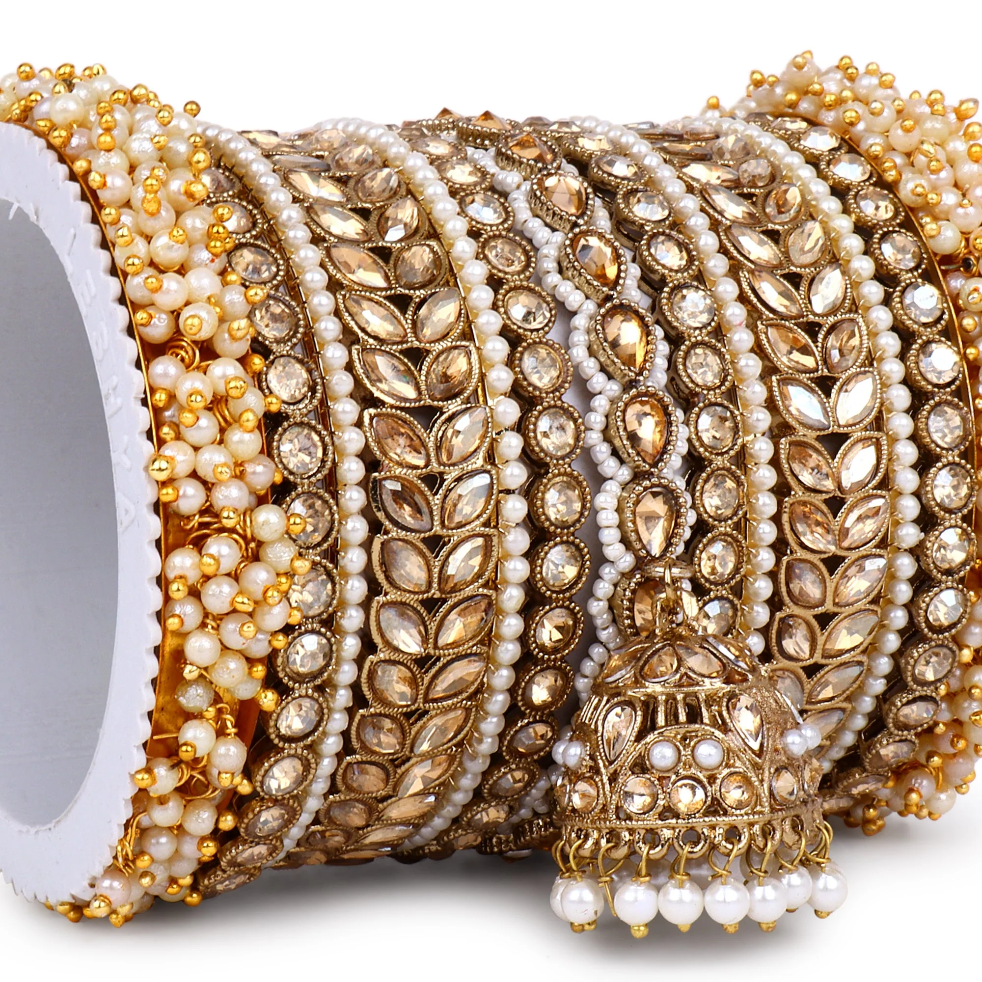 Bridal Stone Bangle Set with Jhumki by Leshya - Image 11