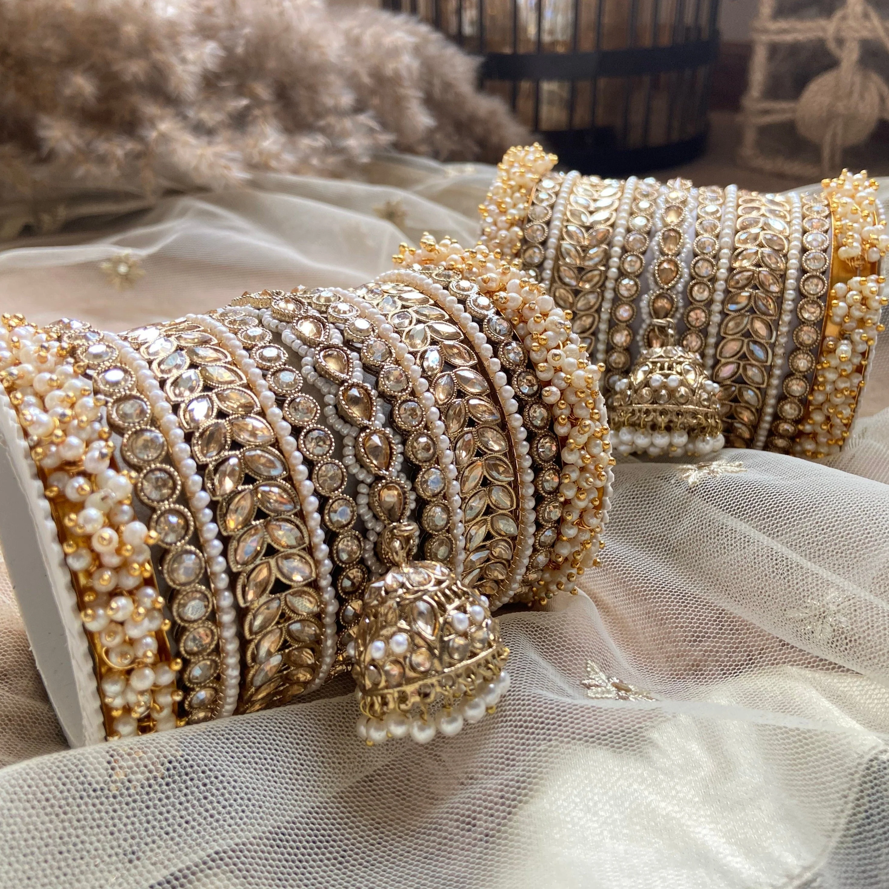 Bridal Stone Bangle Set with Jhumki by Leshya - Image 3
