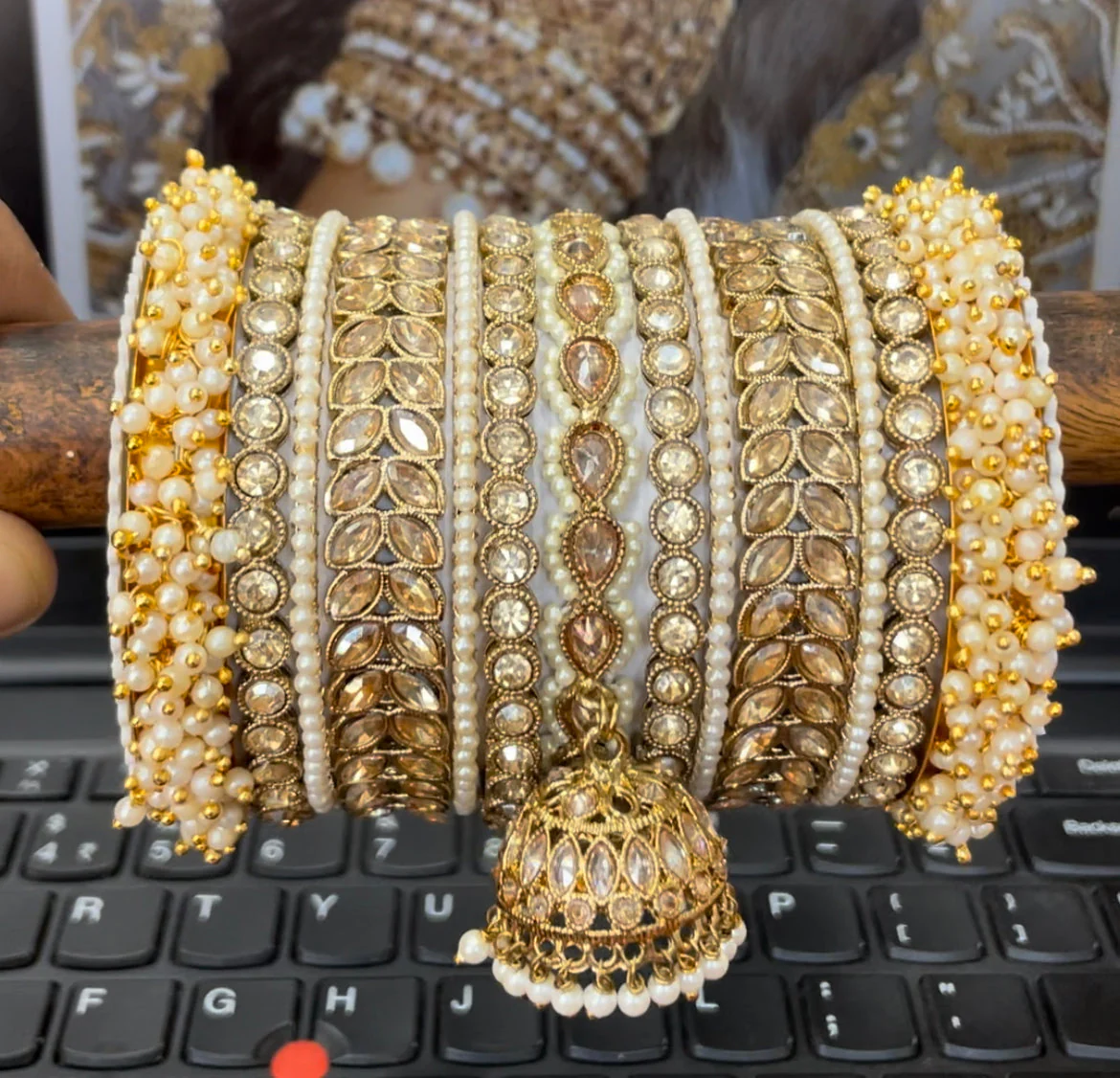 Bridal Stone Bangle Set with Jhumki by Leshya - Image 4