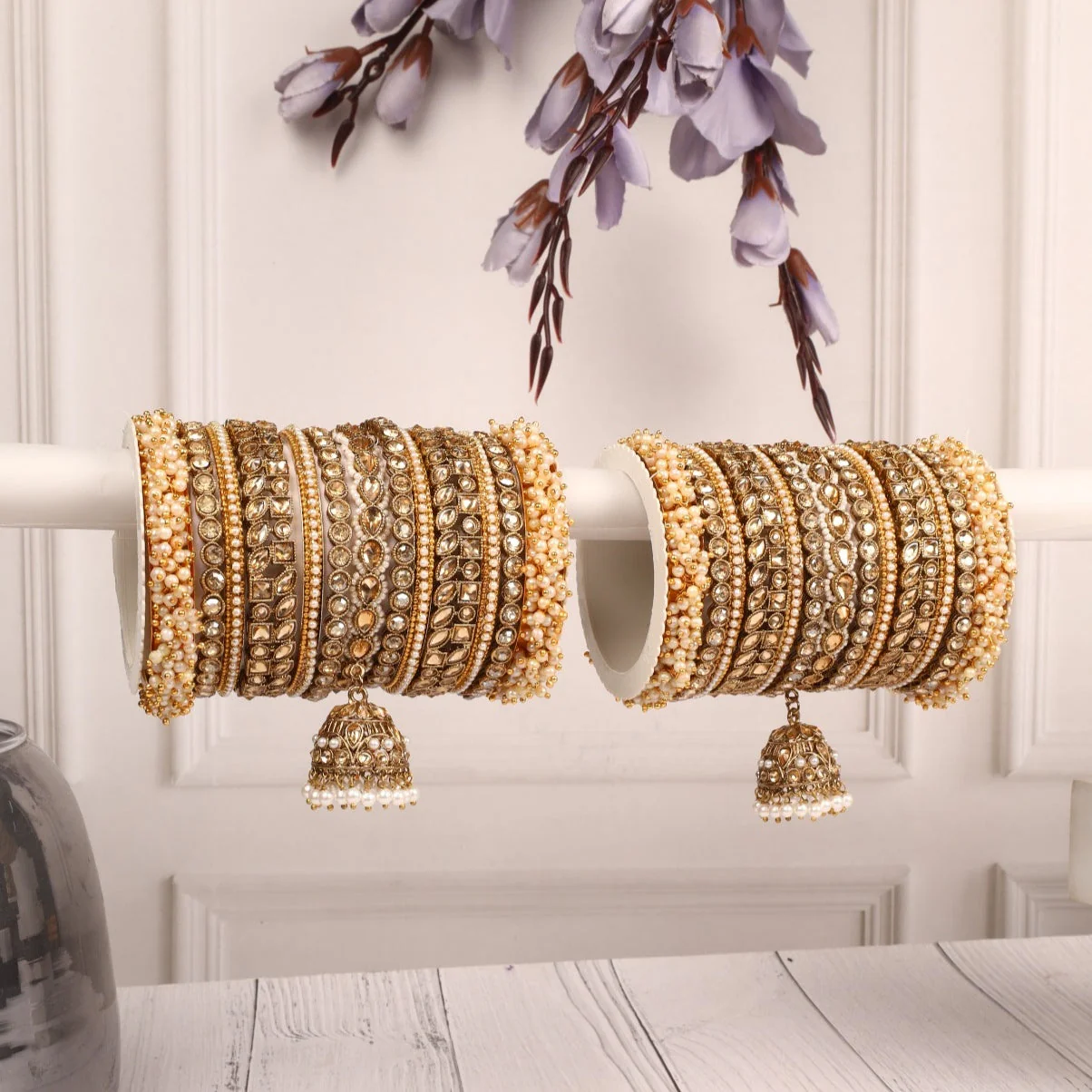 Bridal Stone Bangle Set with Jhumki by Leshya - Image 5