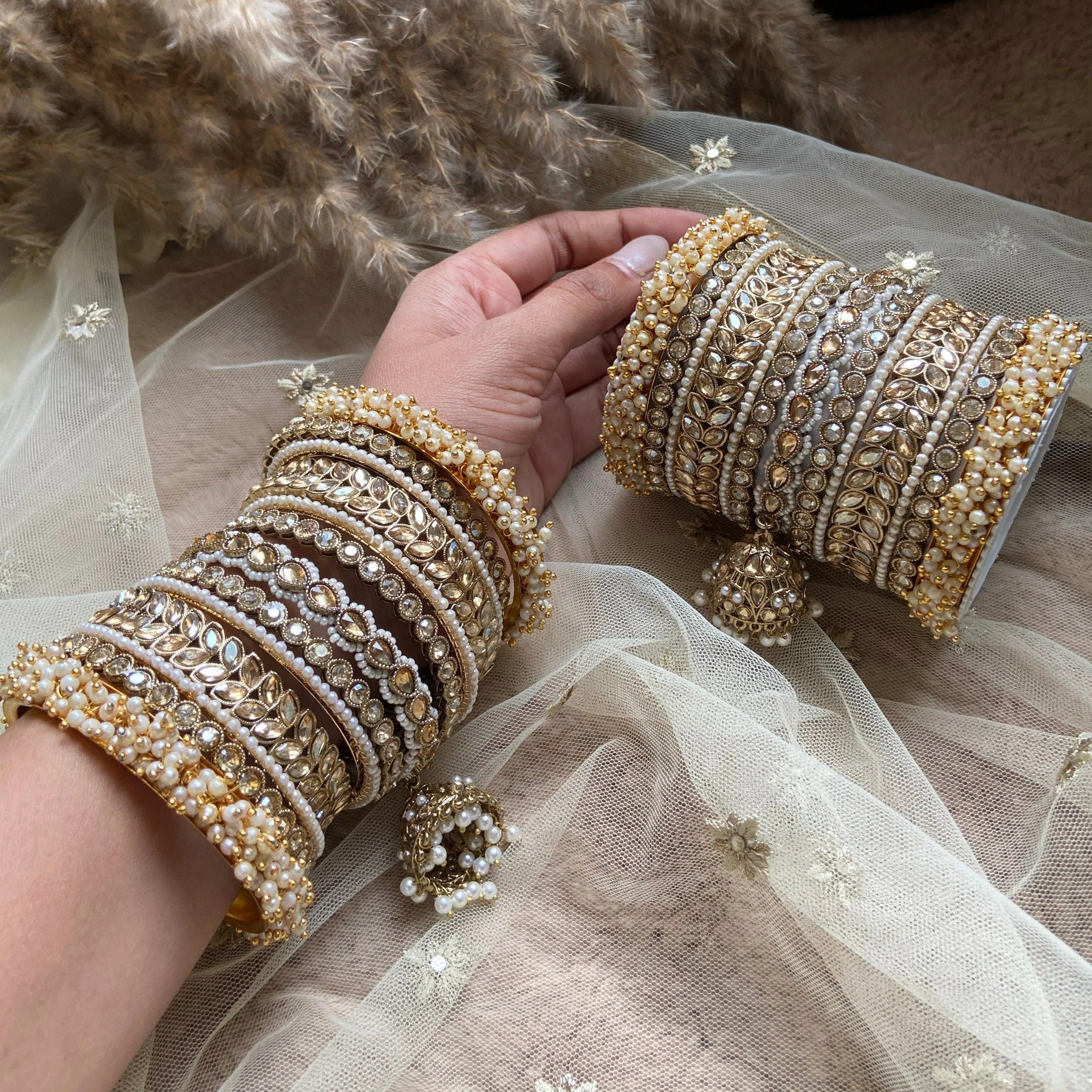 Bridal Stone Bangle Set with Jhumki by Leshya - Image 6