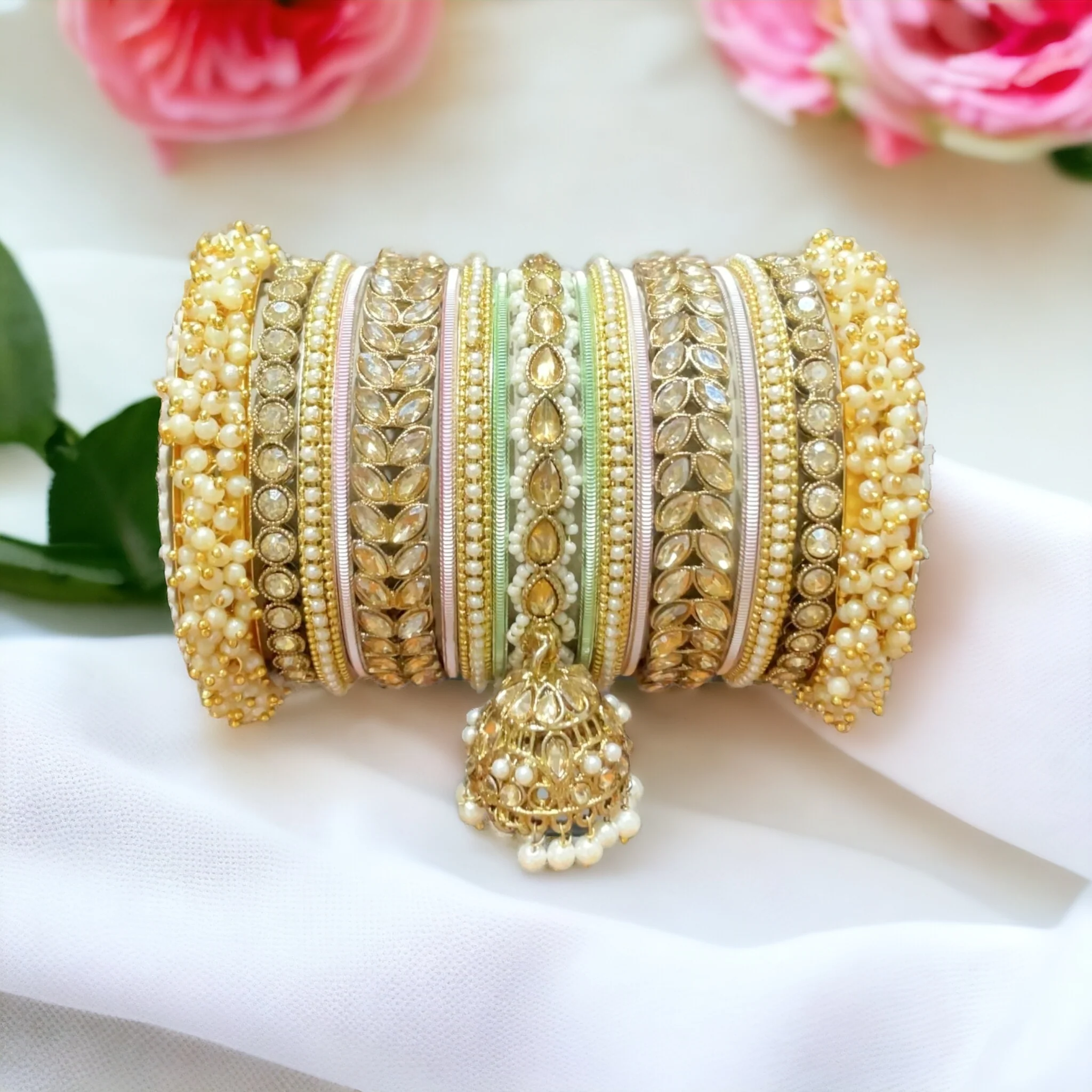 Bridal Stone Bangle Set with Jhumki by Leshya - Image 14