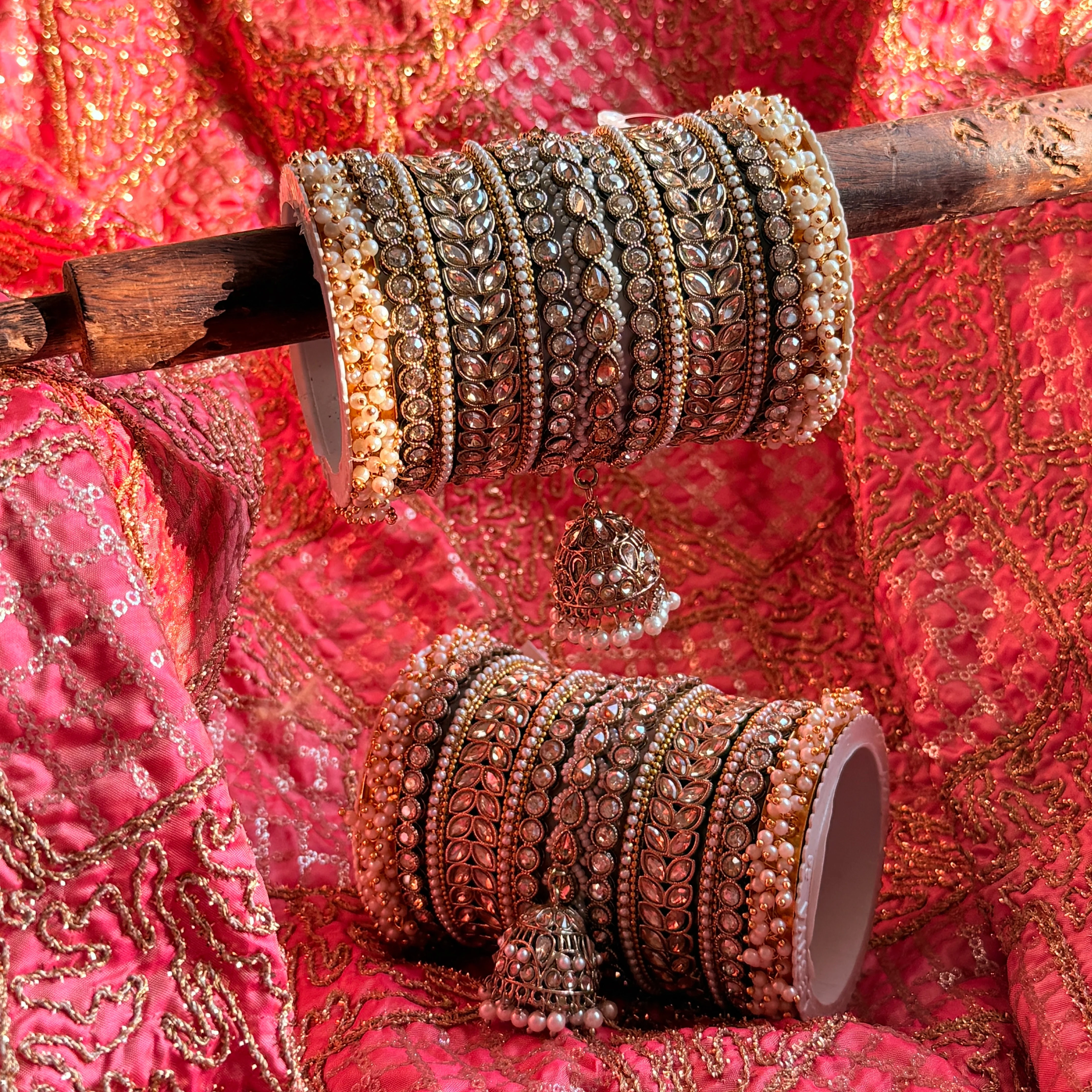 Bridal Stone Bangle Set with Jhumki by Leshya - Image 15