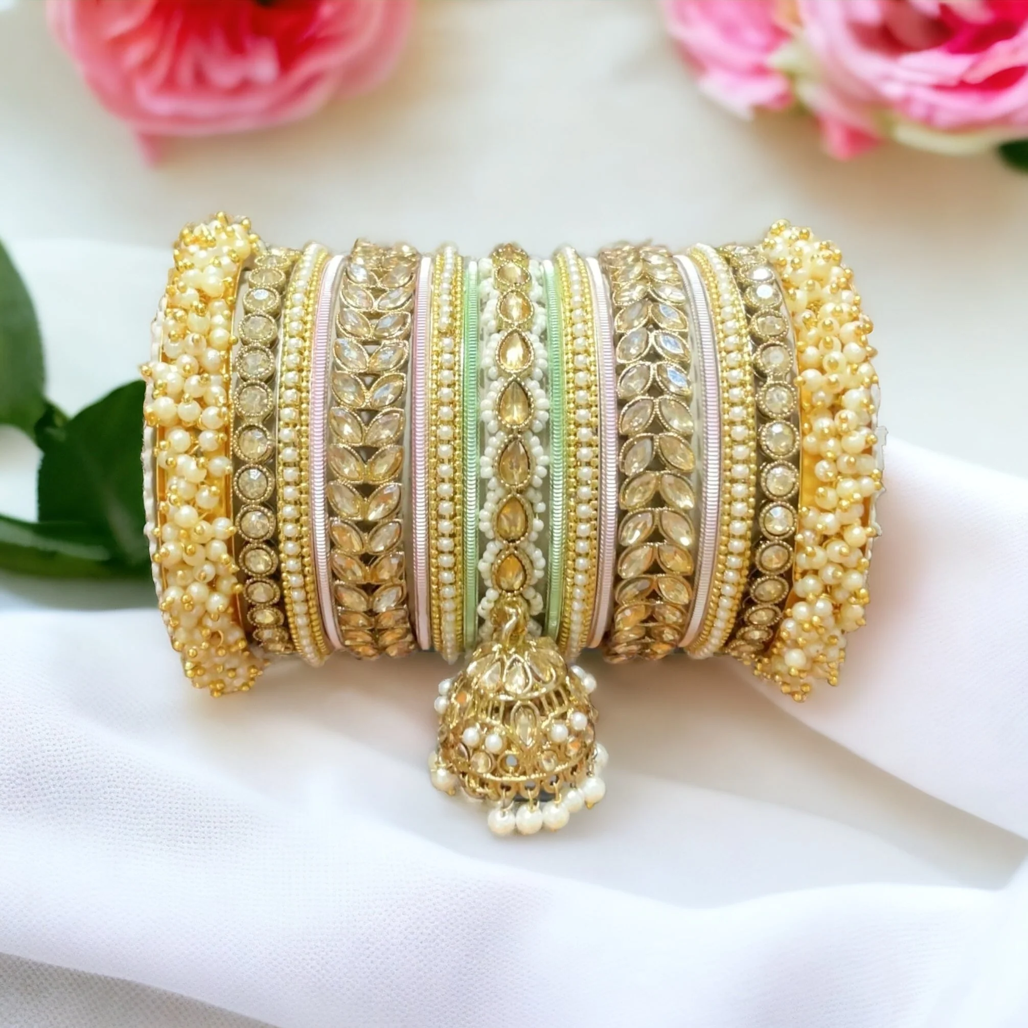 Bridal Stone Bangle Set with Jhumki by Leshya - Image 5