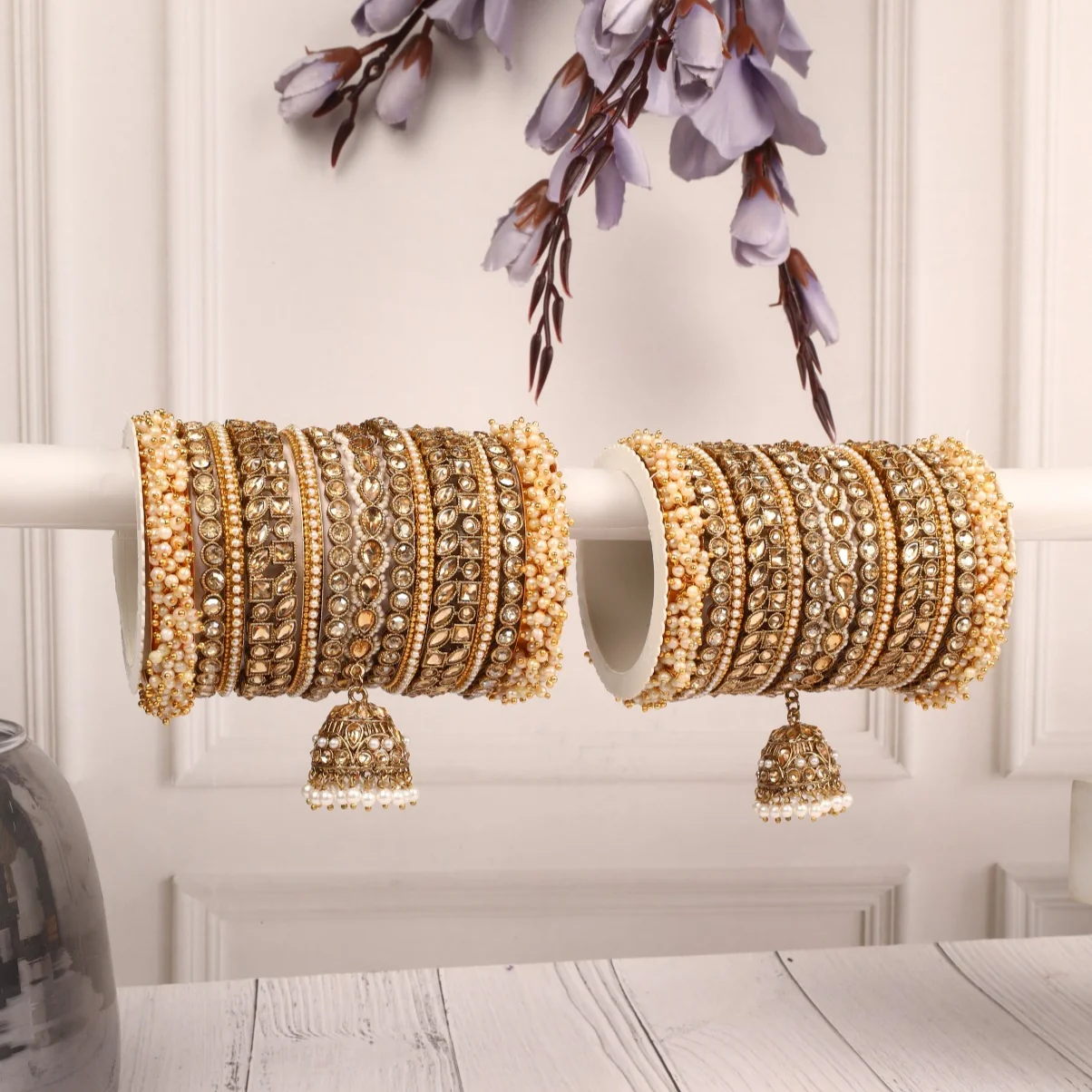 Bridal Stone Bangle Set with Jhumki by Leshya - Image 6