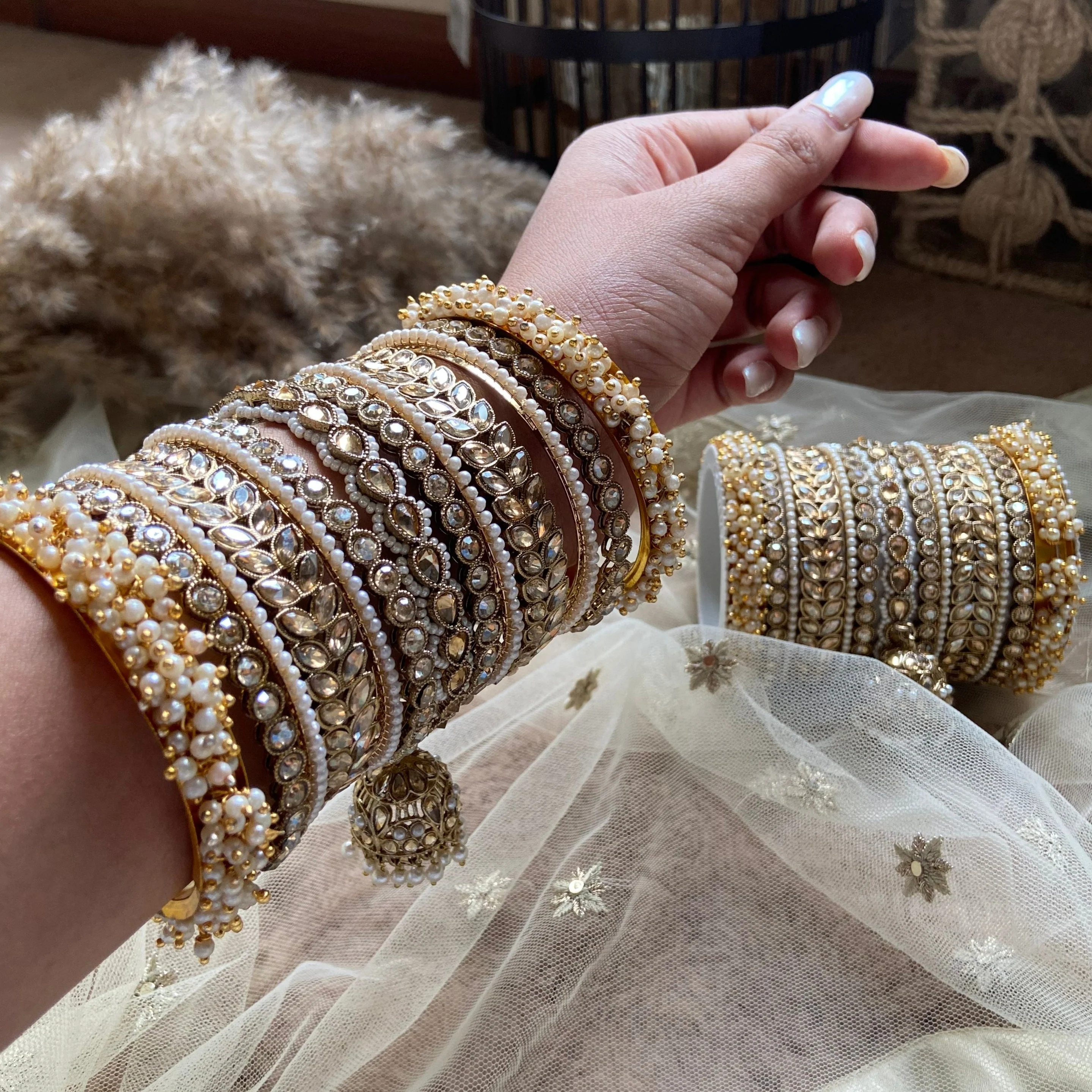 Bridal Stone Bangle Set with Jhumki by Leshya - Image 8