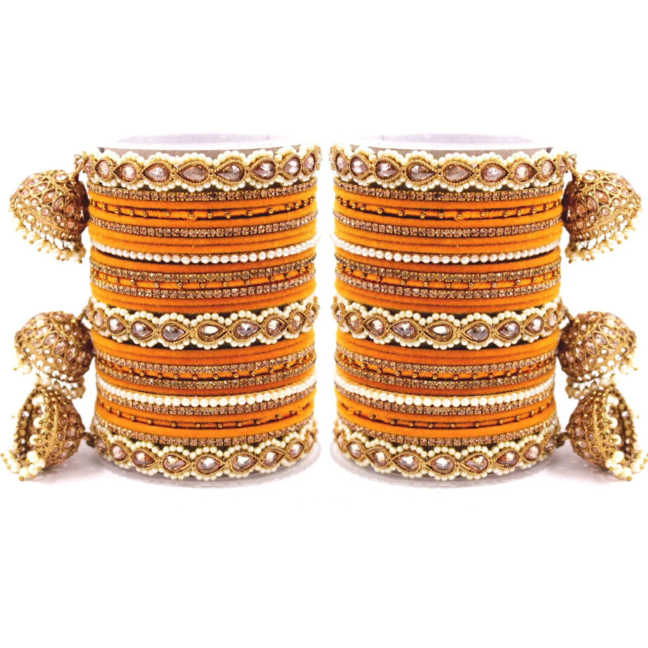 Bridal Tri-Jhumki Bangle Set with Velvet Bangles by Leshya - Image 21