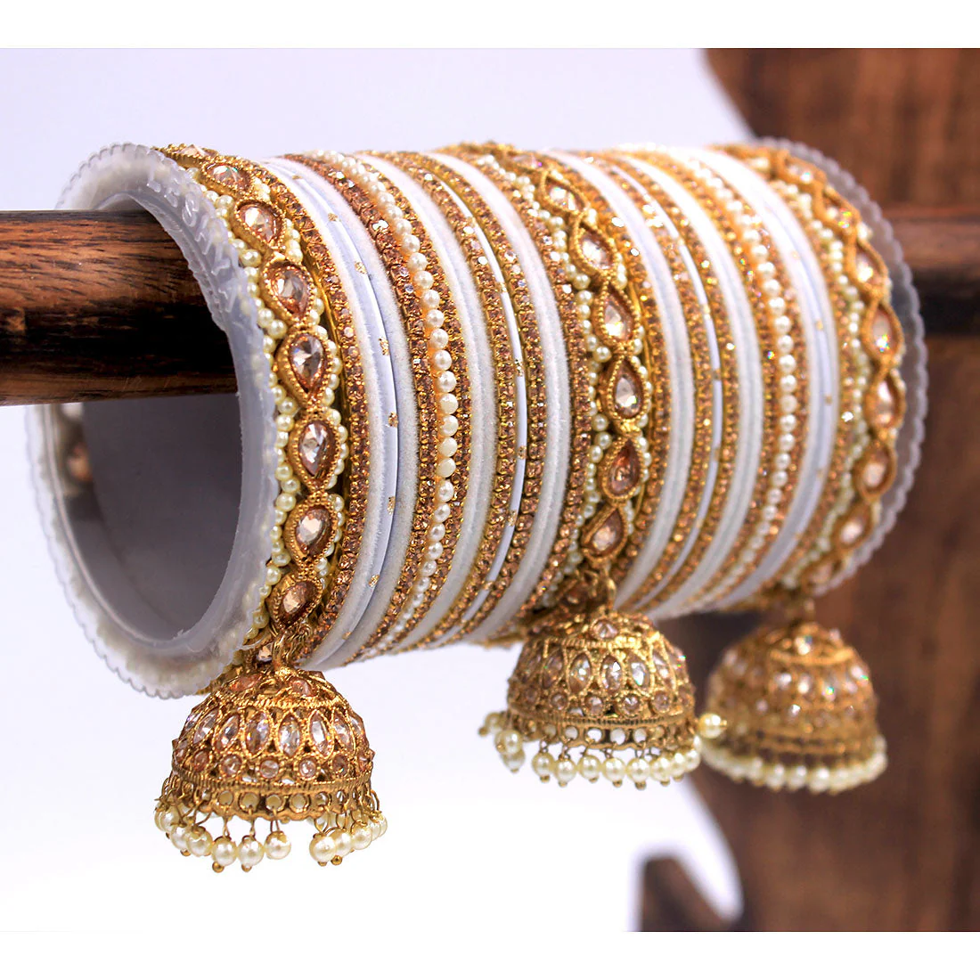 Bridal Tri-Jhumki Bangle Set with Velvet Bangles by Leshya - Image 22