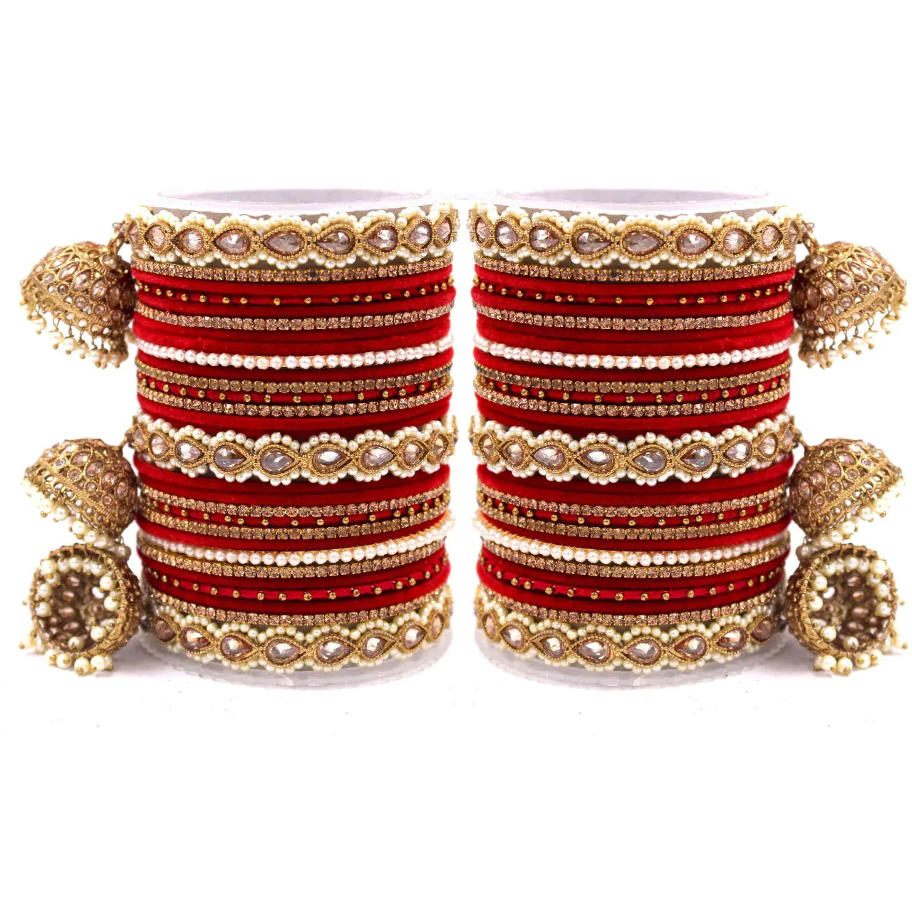 Bridal Tri-Jhumki Bangle Set with Velvet Bangles by Leshya - Image 7