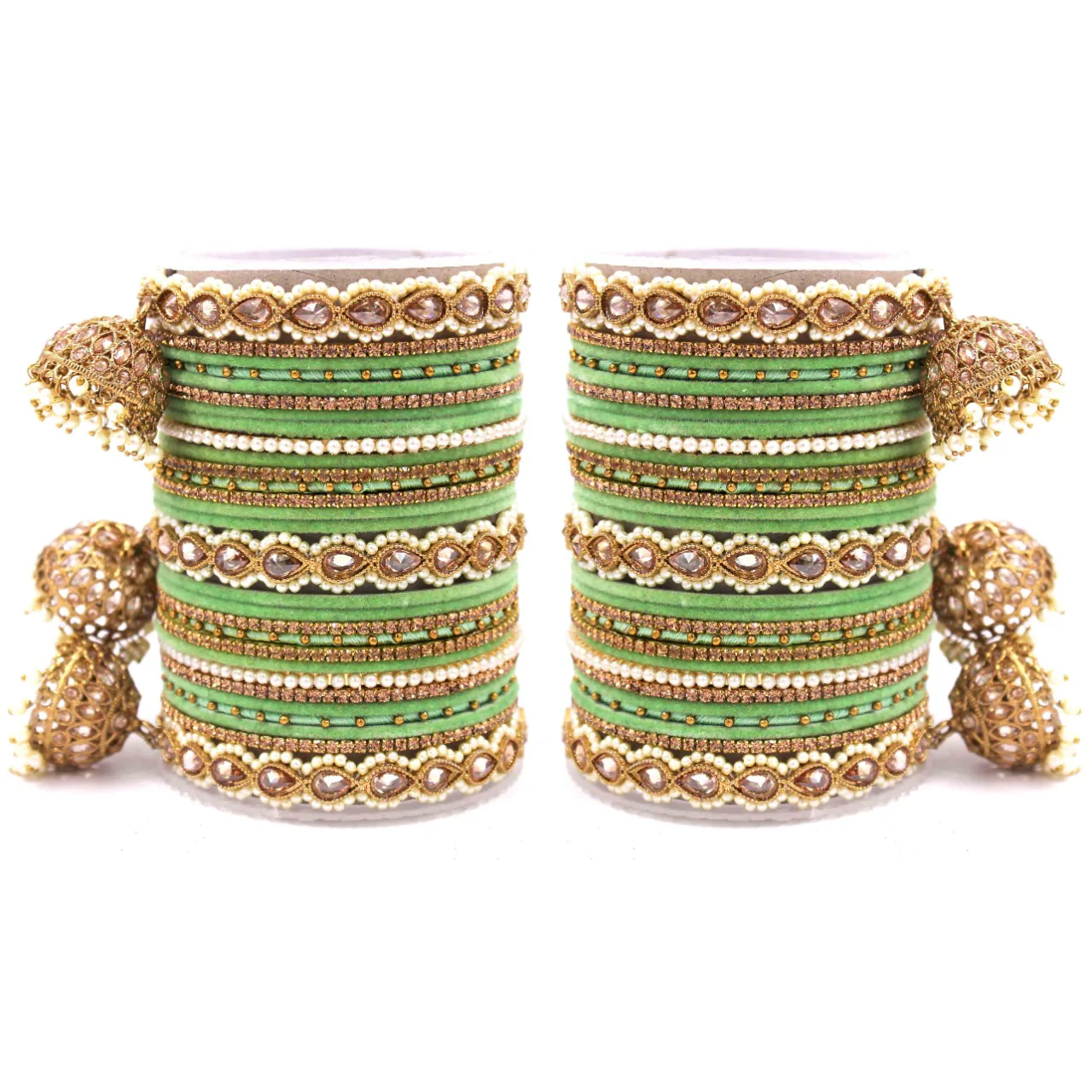 Bridal Tri-Jhumki Bangle Set with Velvet Bangles by Leshya - Image 10