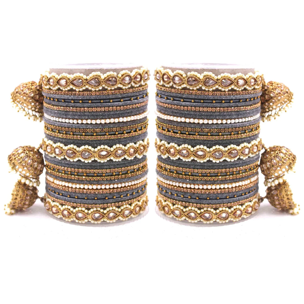 Bridal Tri-Jhumki Bangle Set with Velvet Bangles by Leshya - Image 12