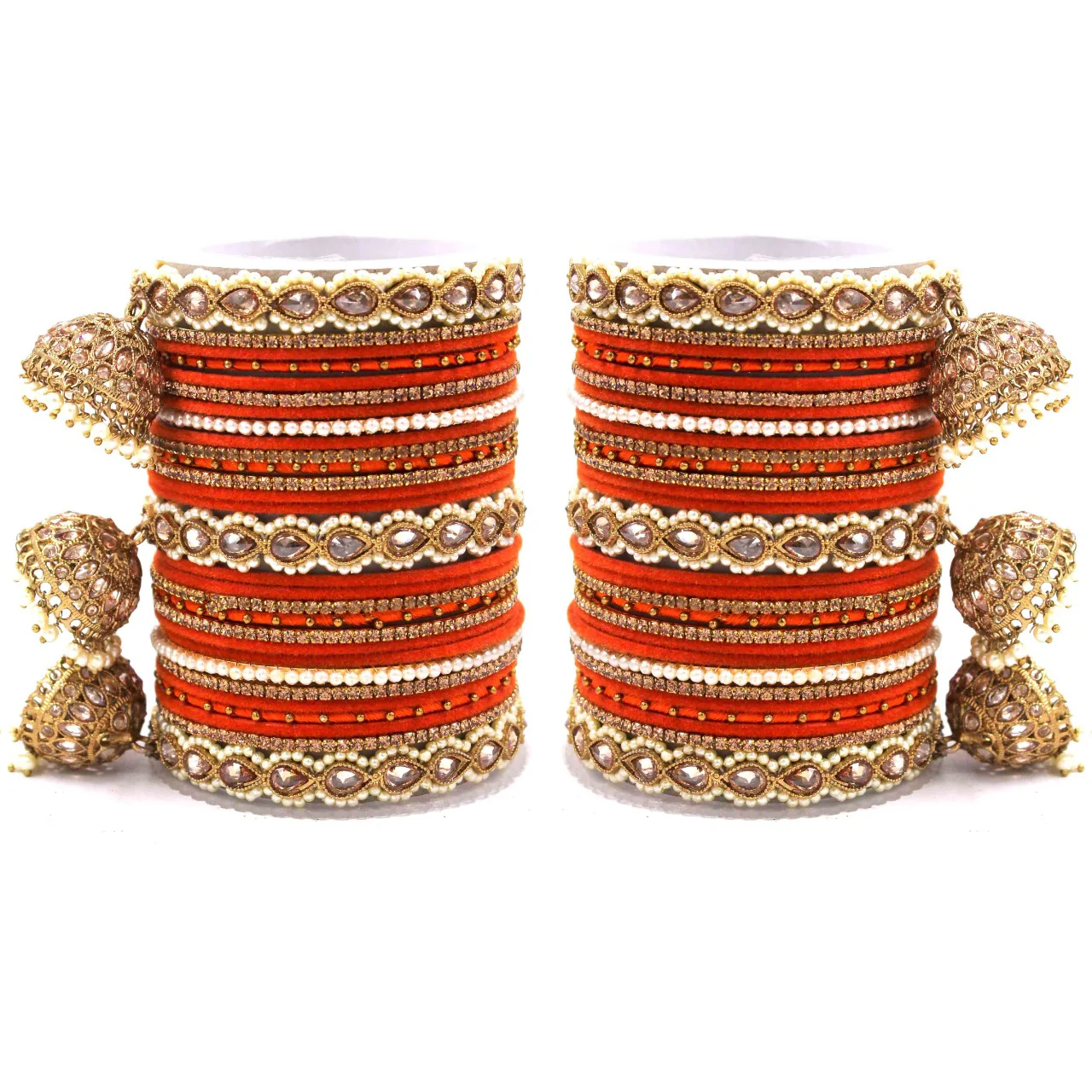 Bridal Tri-Jhumki Bangle Set with Velvet Bangles by Leshya - Image 14