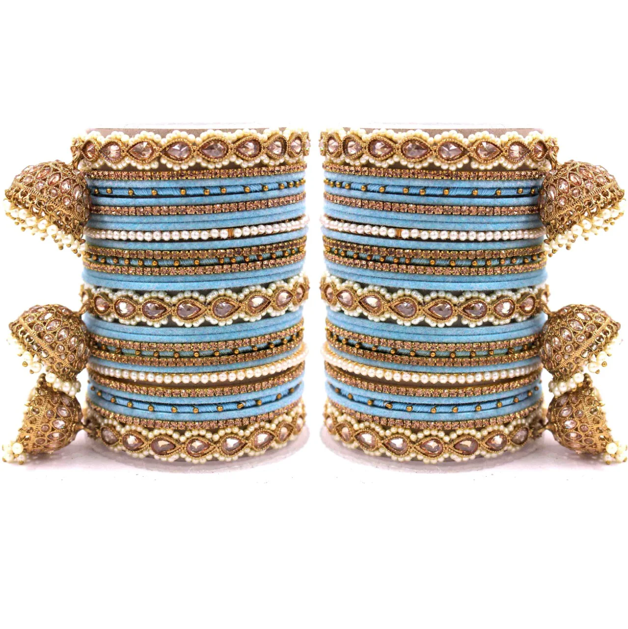 Bridal Tri-Jhumki Bangle Set with Velvet Bangles by Leshya - Image 16