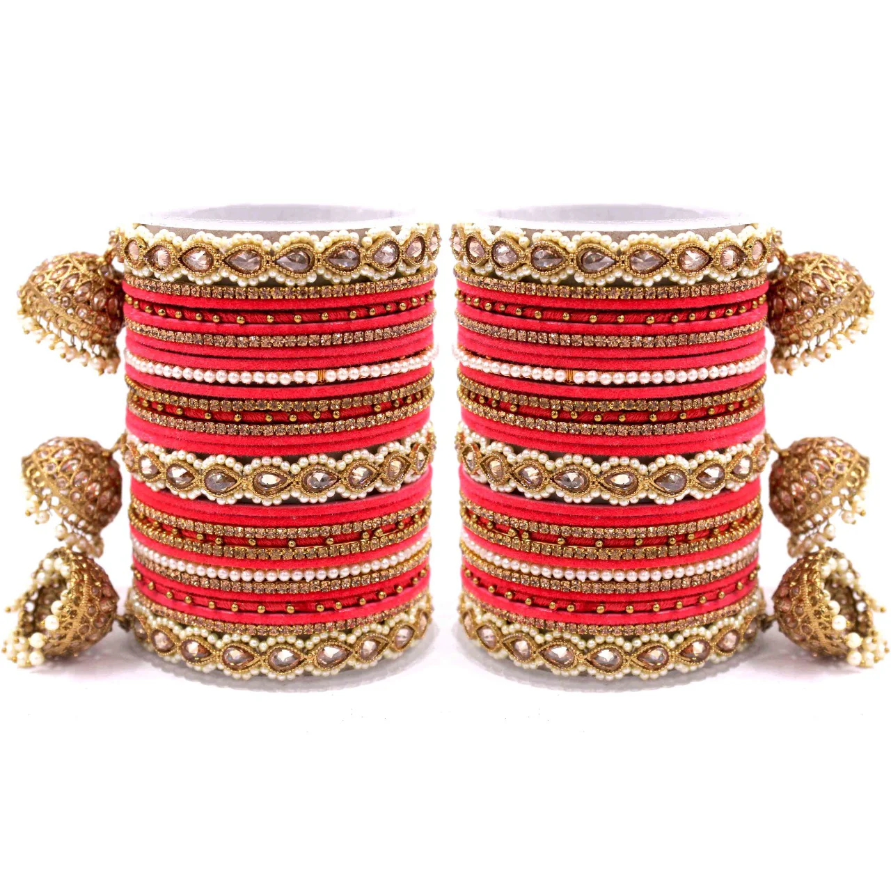 Bridal Tri-Jhumki Bangle Set with Velvet Bangles by Leshya - Image 18