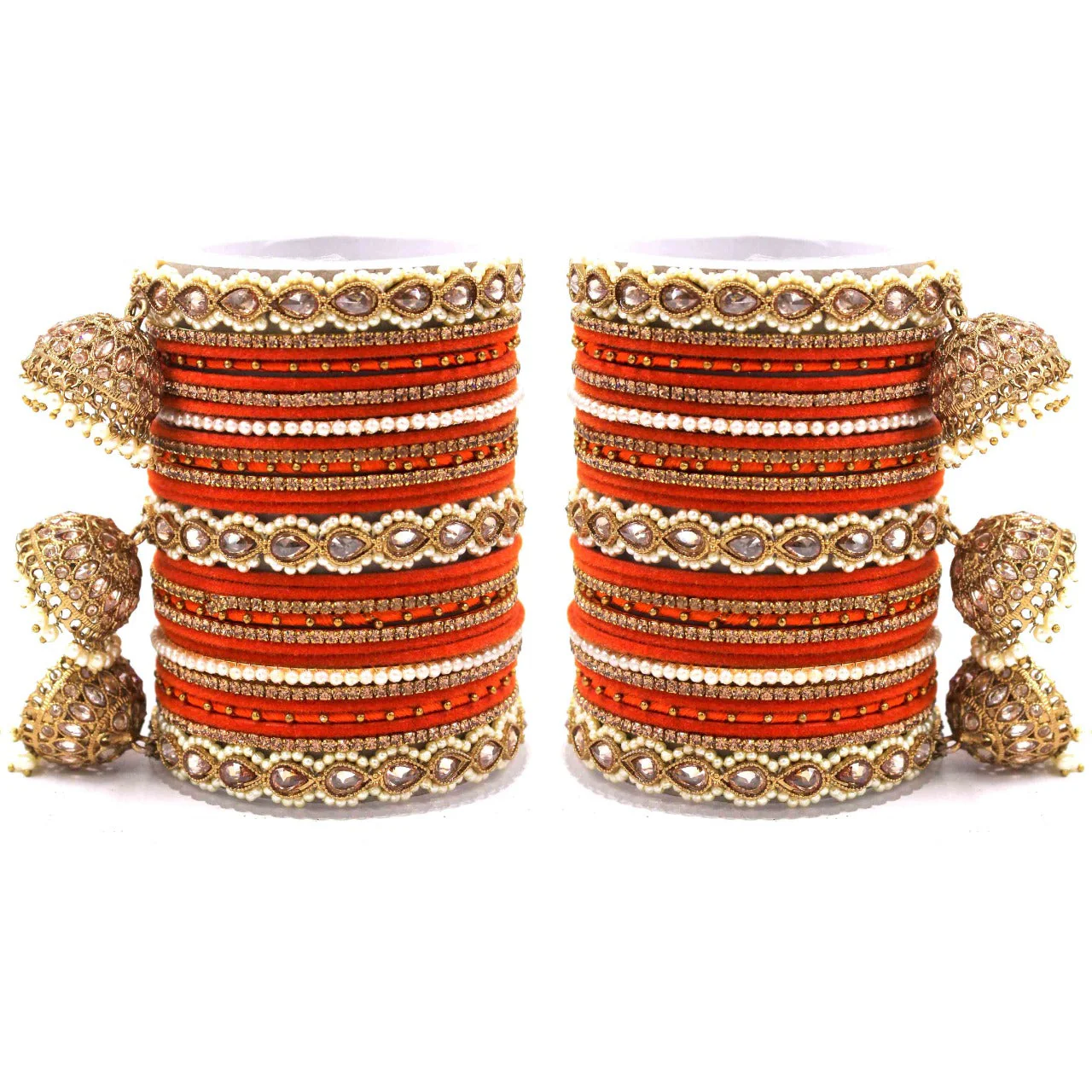 Bridal Tri-Jhumki Bangle Set with Velvet Bangles by Leshya - Image 15