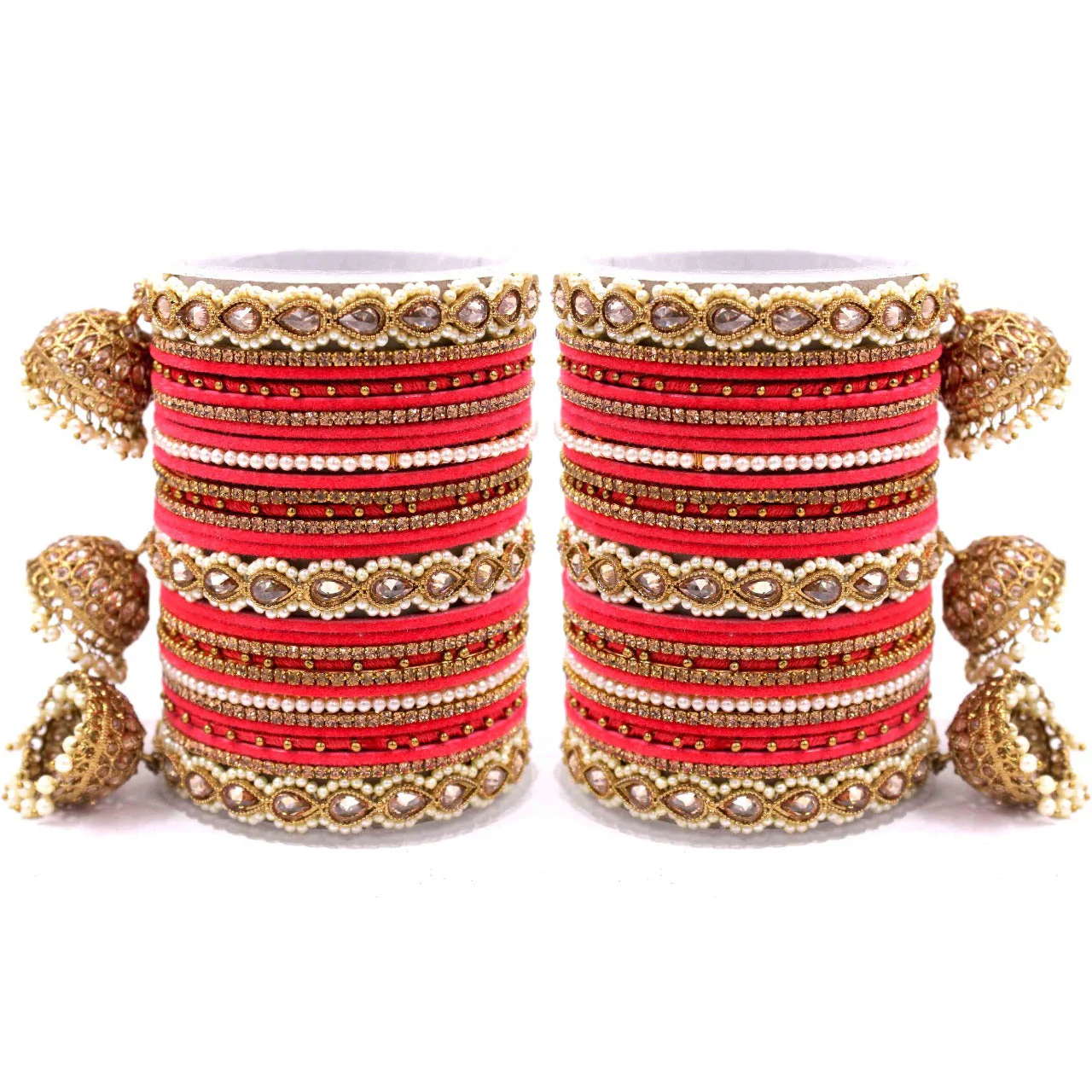 Bridal Tri-Jhumki Bangle Set with Velvet Bangles by Leshya - Image 19
