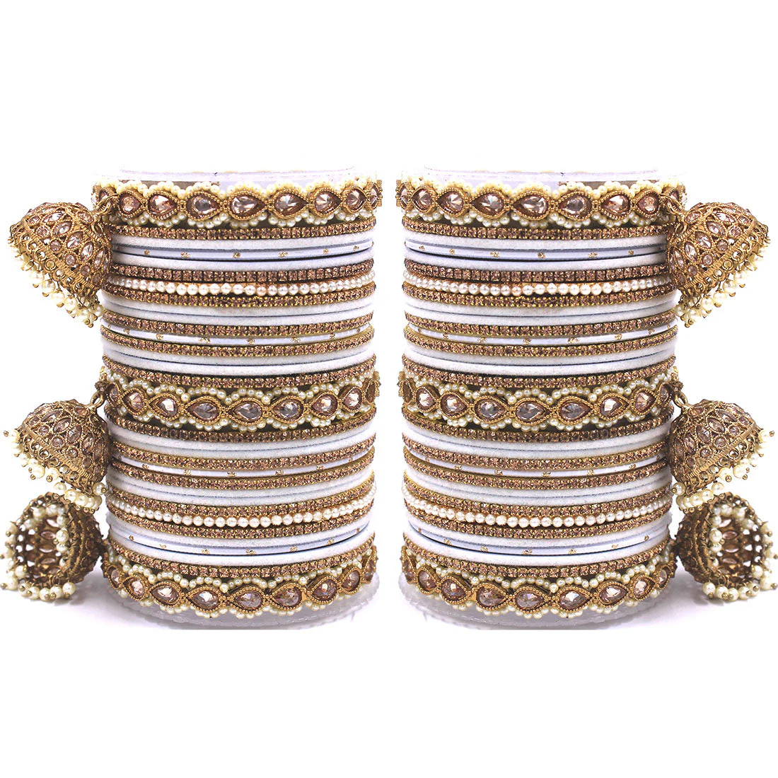 Bridal Tri-Jhumki Bangle Set with Velvet Bangles by Leshya - Image 23