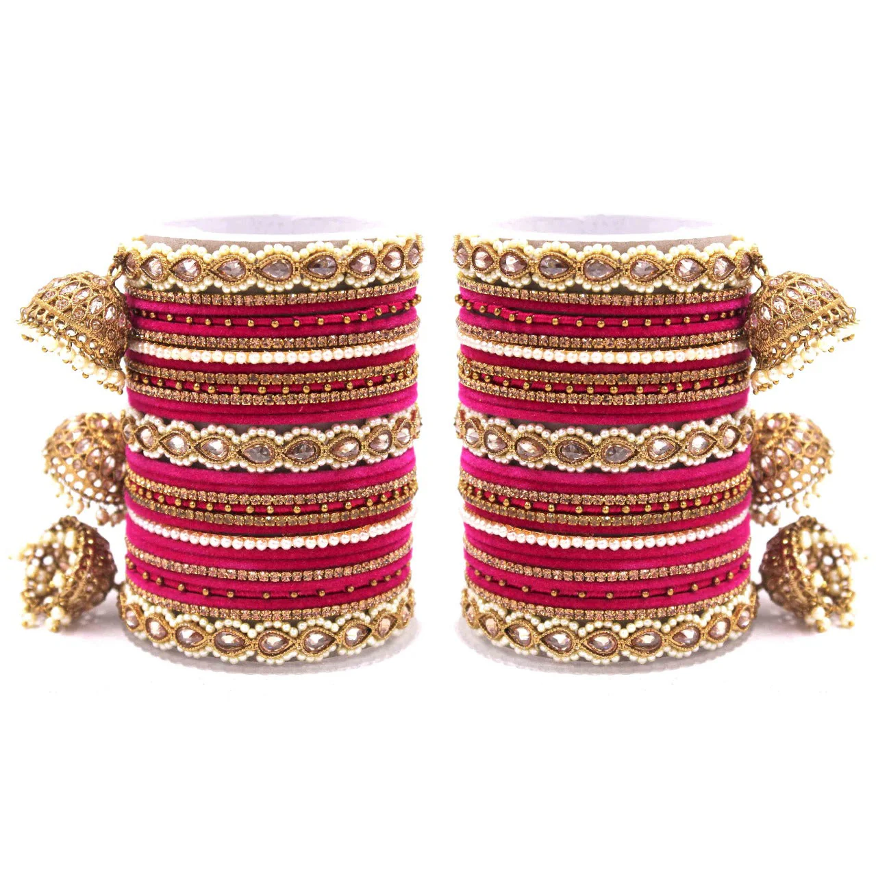 Bridal Tri-Jhumki Bangle Set with Velvet Bangles by Leshya - Image 7