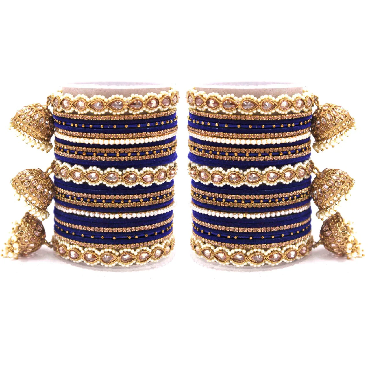 Bridal Tri-Jhumki Bangle Set with Velvet Bangles by Leshya - Image 9