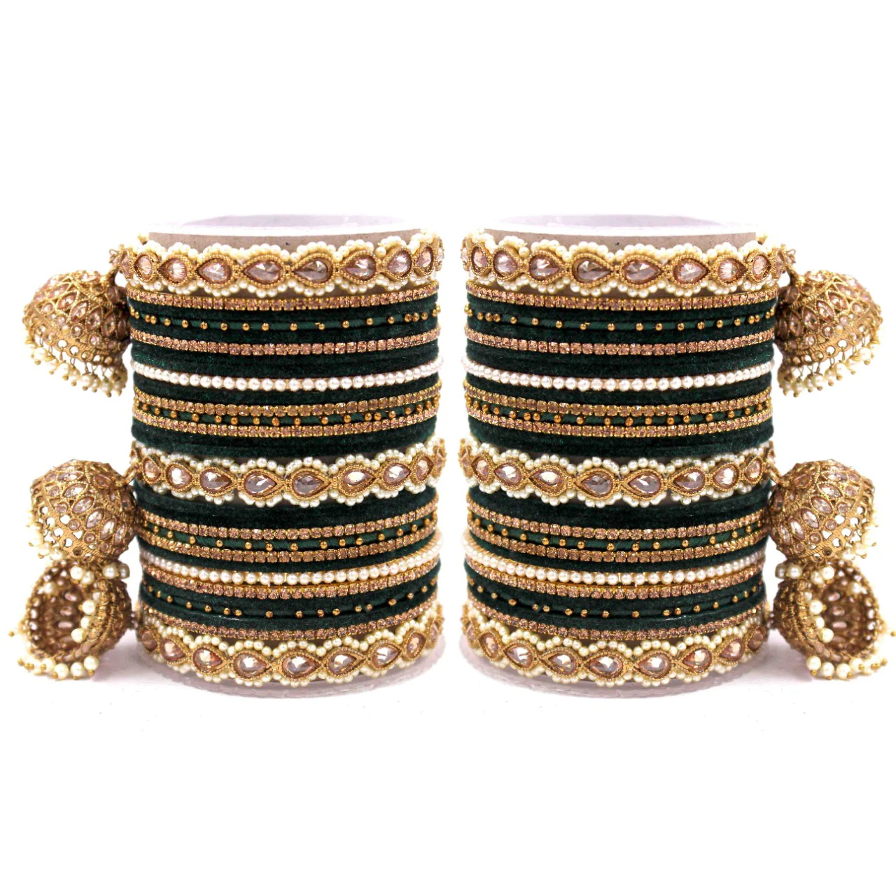 Bridal Tri-Jhumki Bangle Set with Velvet Bangles by Leshya - Image 20