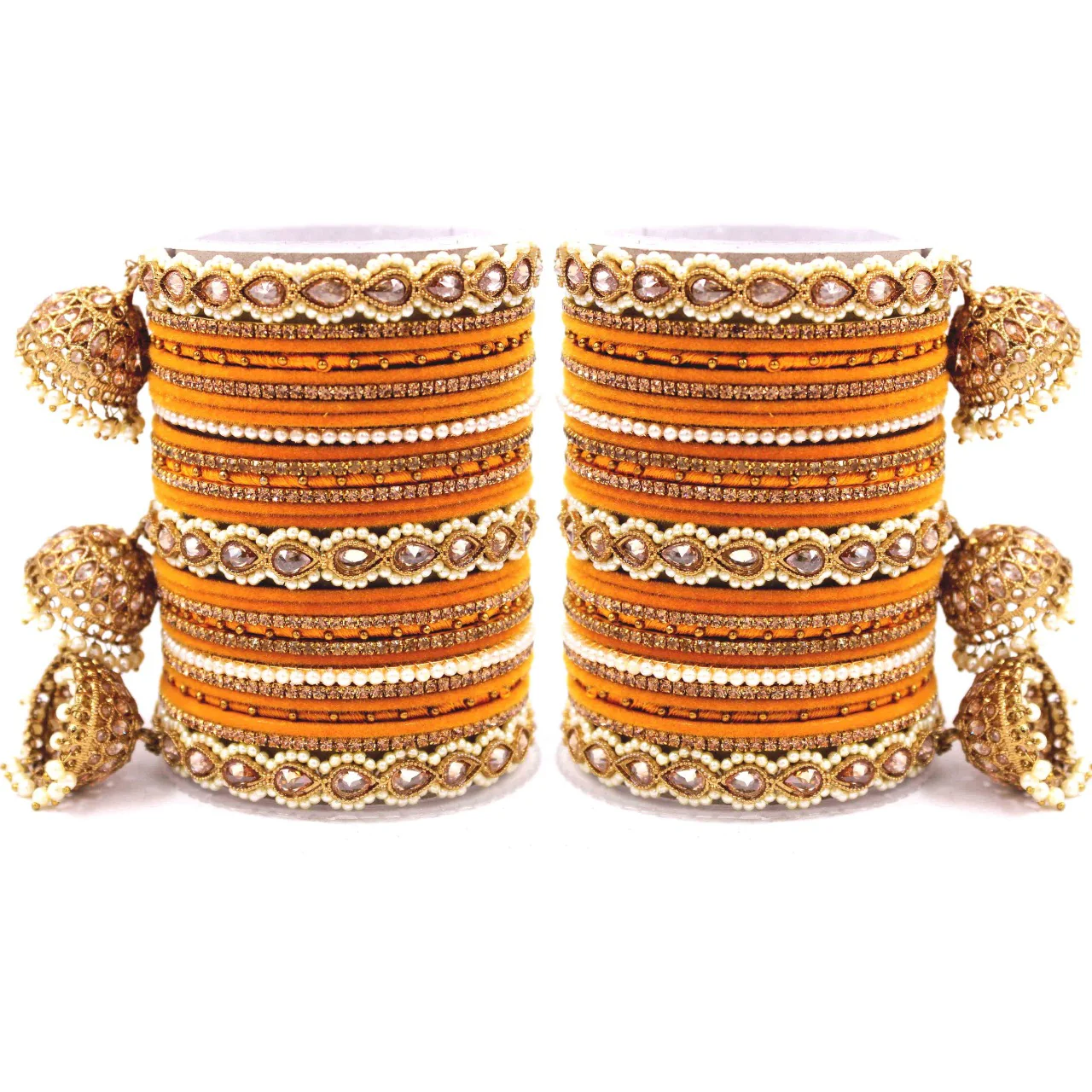 Bridal Tri-Jhumki Bangle Set with Velvet Bangles by Leshya - Image 22
