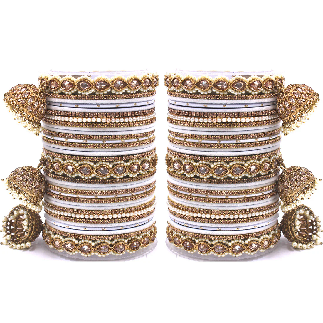 Bridal Tri-Jhumki Bangle Set with Velvet Bangles by Leshya - Image 24
